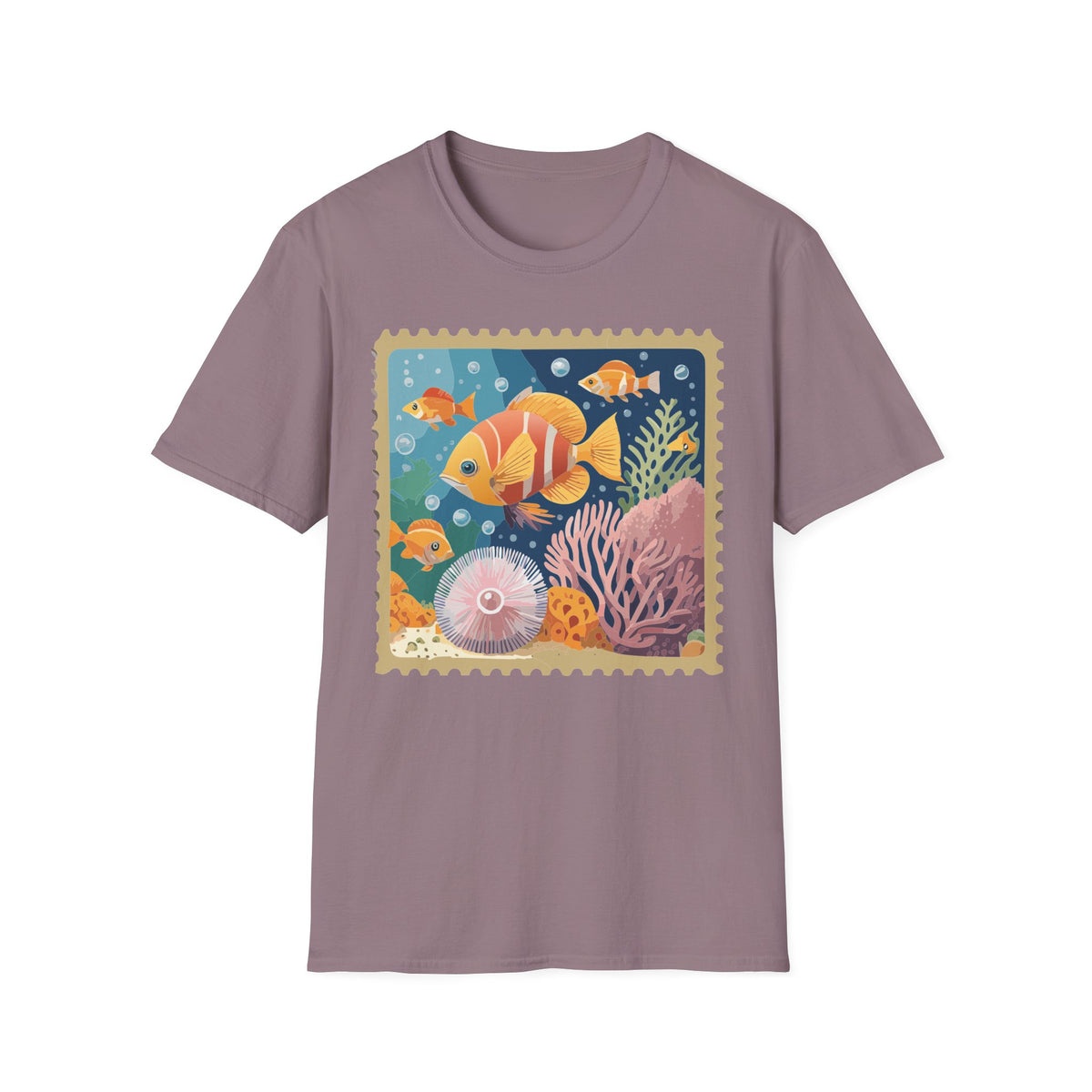 Tropical Clownfish Stamp Tee | Fish Reef Illustration Graphic Tee Unisex 100 Cotton Gildan T-Shirt