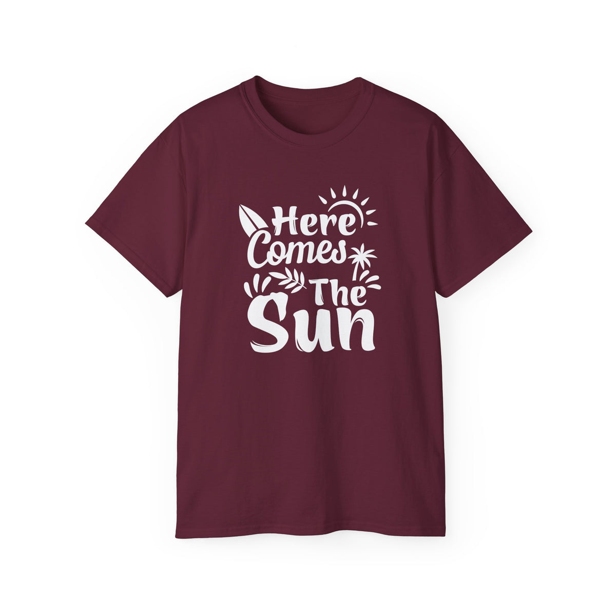 Here Comes The Sun T-Shirt | Surf Palm Tree Sunshine Graphic