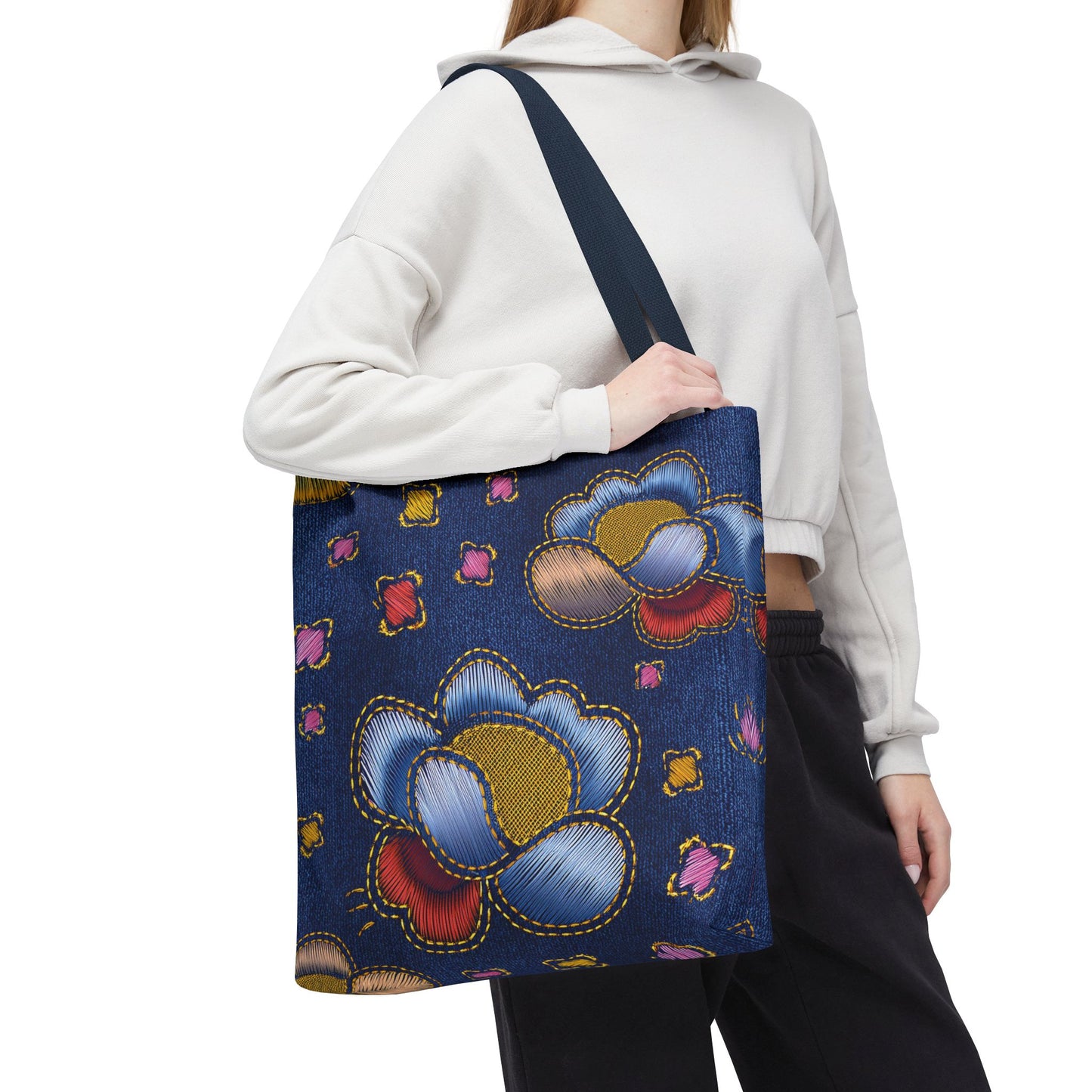 Denim Fabric Imitation Print Unisex Canvas Bag Poly Spun 3 Sizes Tote Bag 159-6