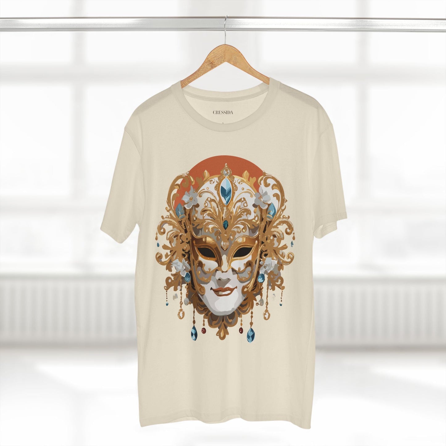 Carnival Mask Graphic T-Shirt Unisex 100 Cotton With Antique Gold Art Design Tee 2