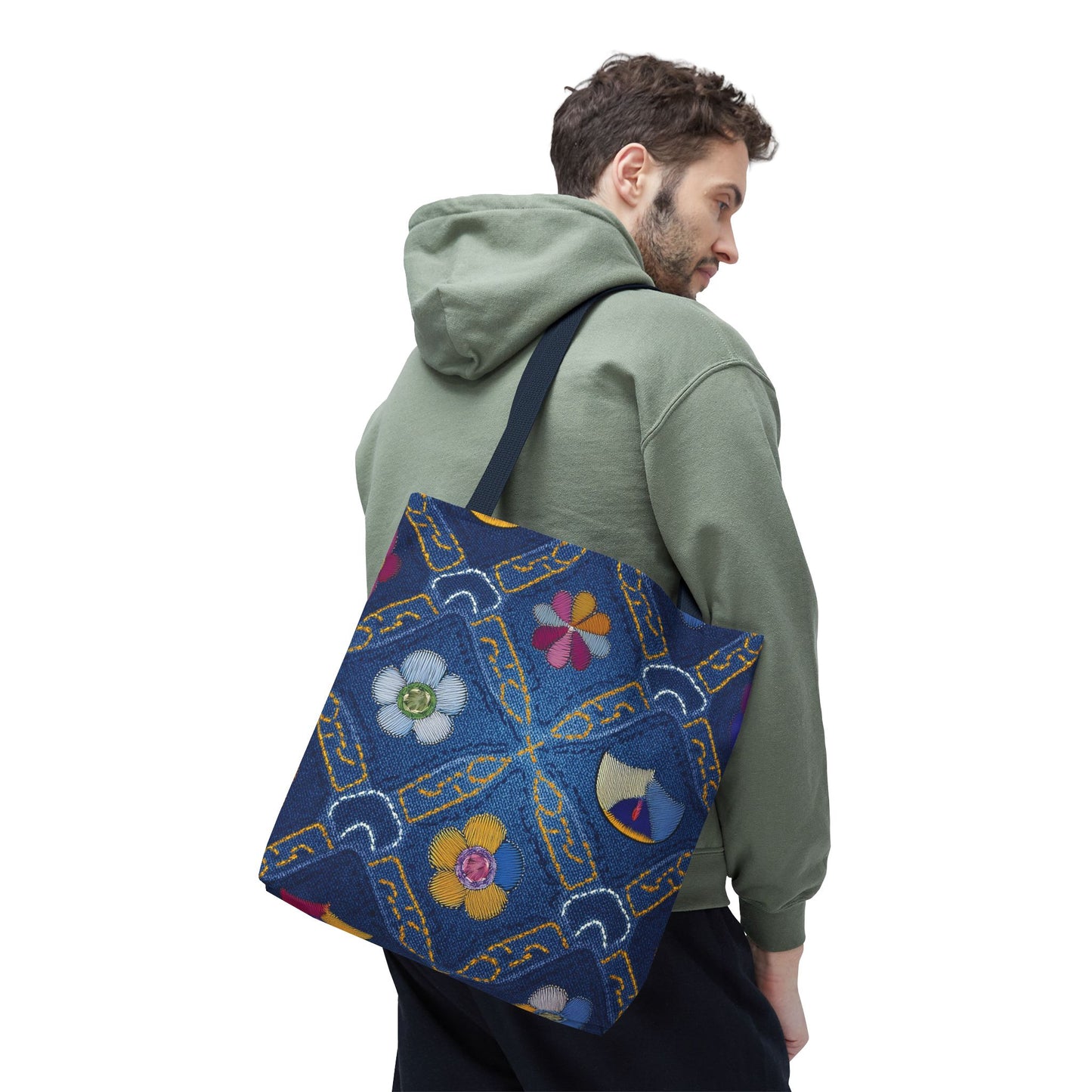 Denim Fabric Imitation Print Unisex Canvas Bag Poly Spun 3 Sizes Tote Bag 171