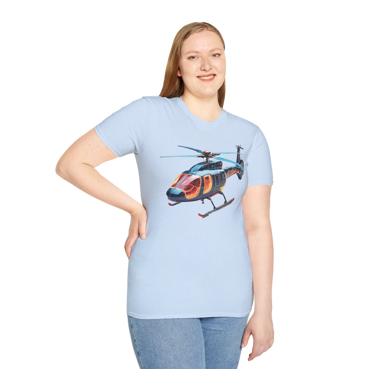 Unisex Helicopter Chopper Shirt Graphic Tee Softstyle 64000 100 Percent Ring Spun Cotton
