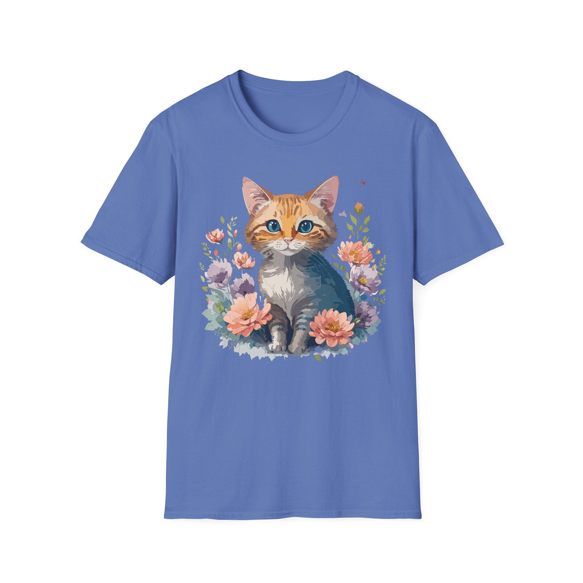 Watercolor Ginger Kitten T-Shirt | Floral Cat Illustration, Cute Kitty Tee