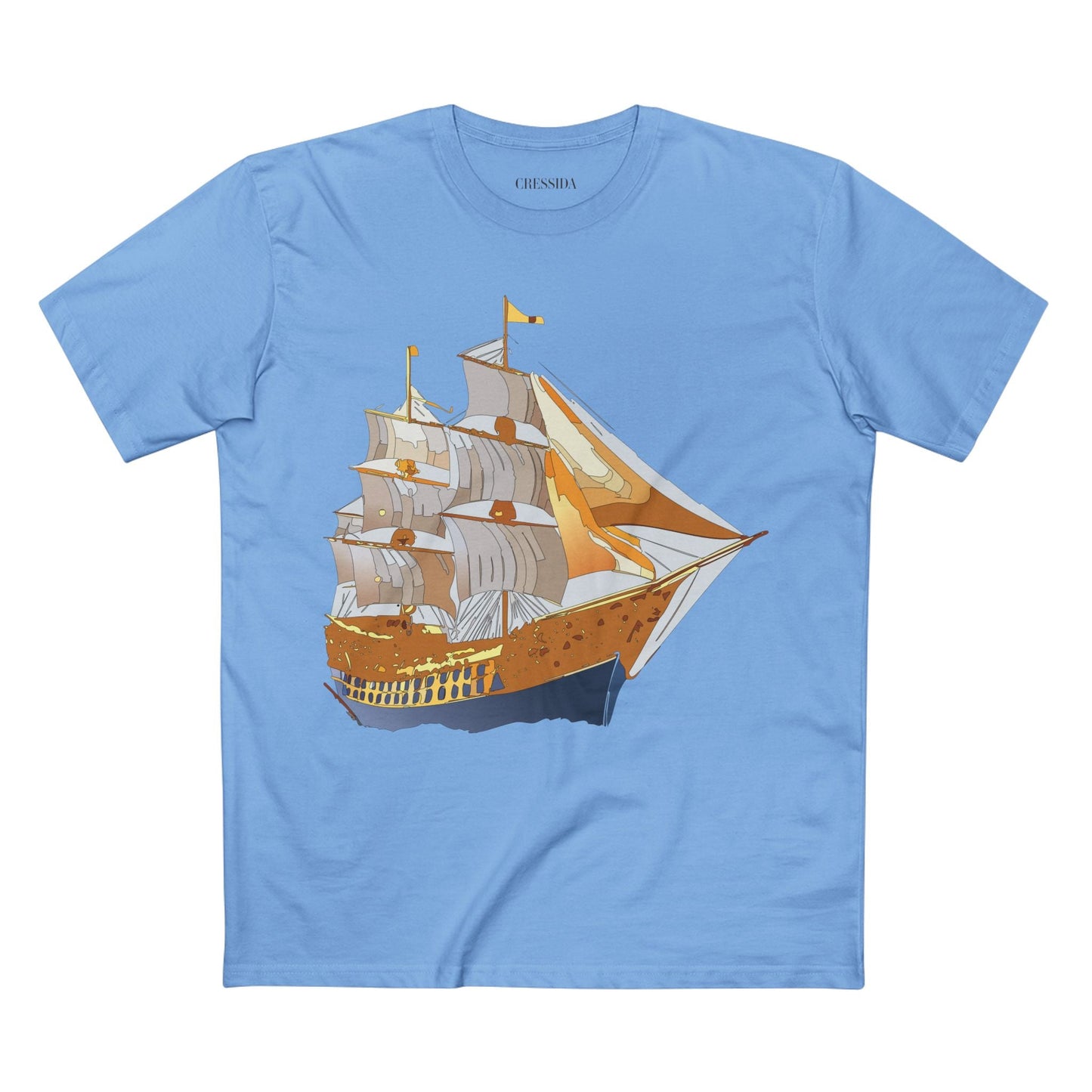 Ship Graphic Unisex 100 Cotton T-Shirt with Gold Frigate Art Design 23