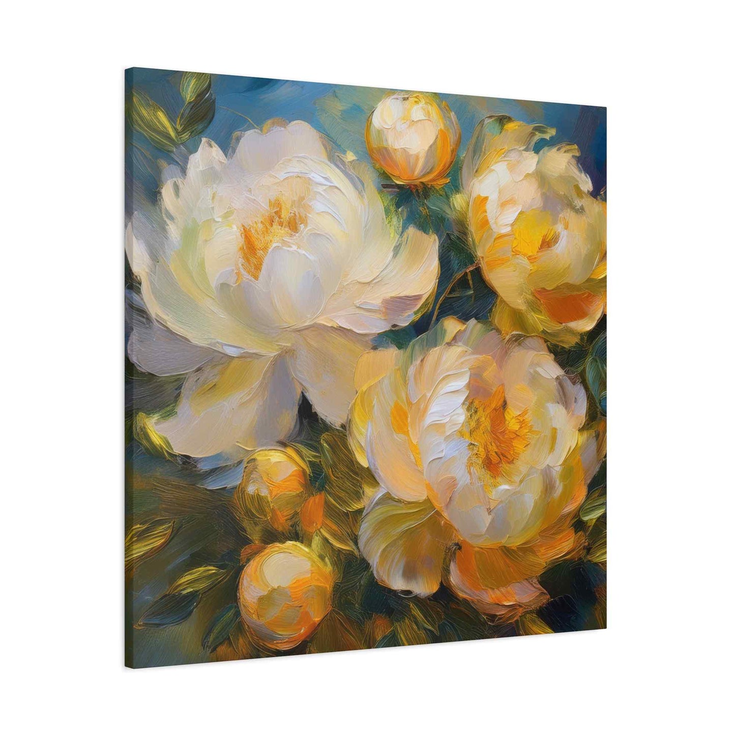 Cream Peonies Print Canvas, Floral Oil Paint Print 20x20, 24x24, 30x30, 32x32, 36x36 Art Design Pine-Wood Inner Frame MC-125