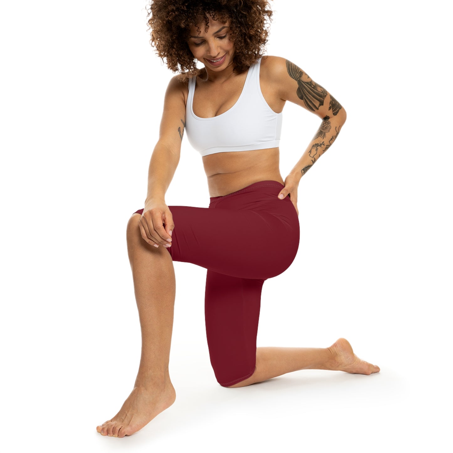 Burgundy Color Women's Brushed Suede Poly Span Casual Capri Leggings XS-2XL