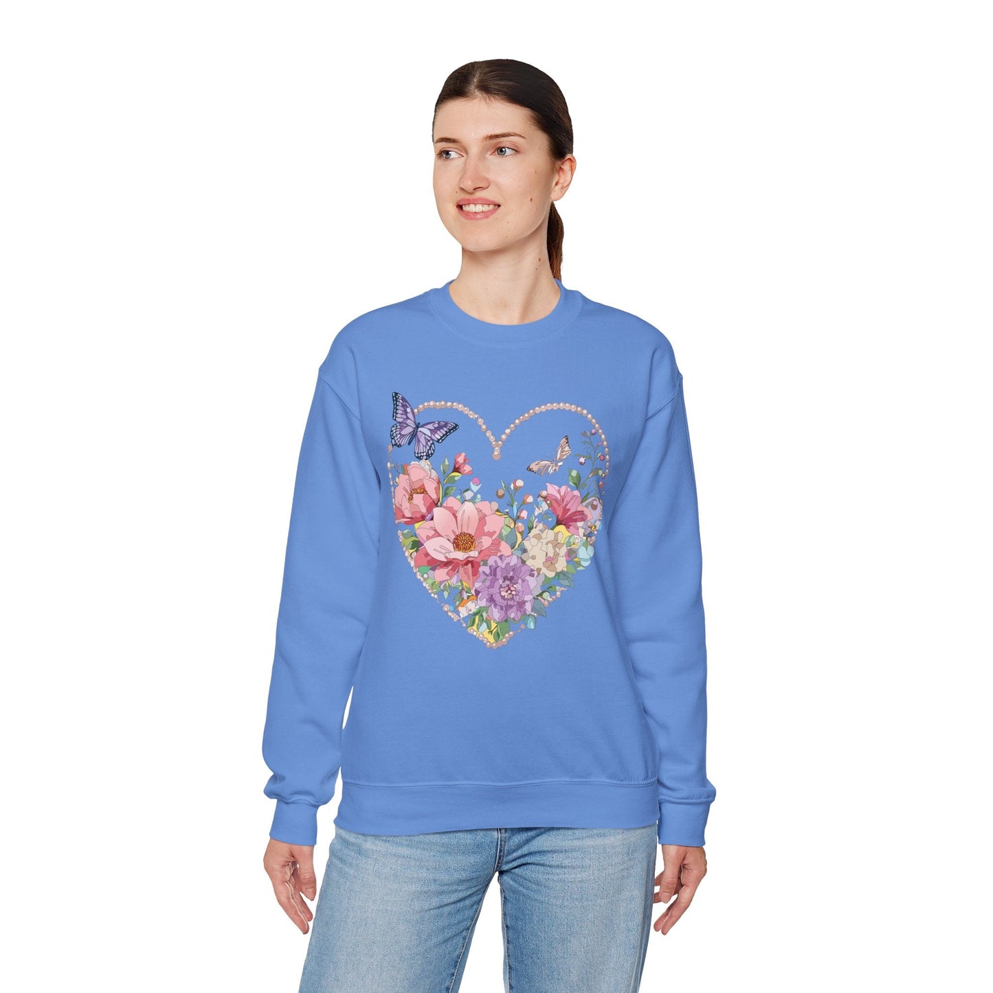 Floral Heart Sweatshirt Unisex Floral Love Crewneck Heavy Blend Gift For Valentine Day Cold Weather