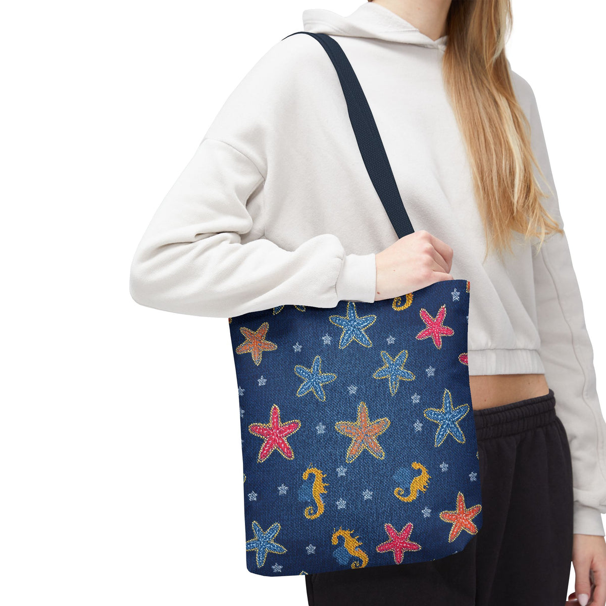 Denim Fabric Imitation Print Unisex Canvas Bag Poly Spun 3 Sizes Tote Bag 182-22