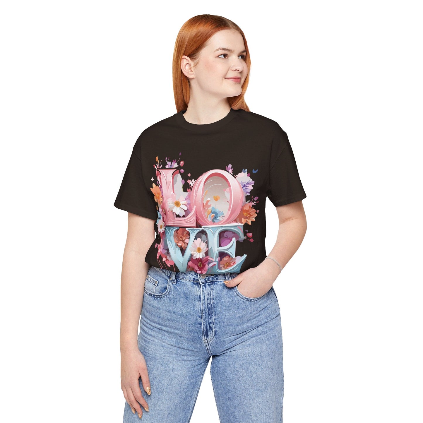 Valentine Day Graphic Unisex 100 Cotton Vintage Artwork with Love and Flower Design Tee 44