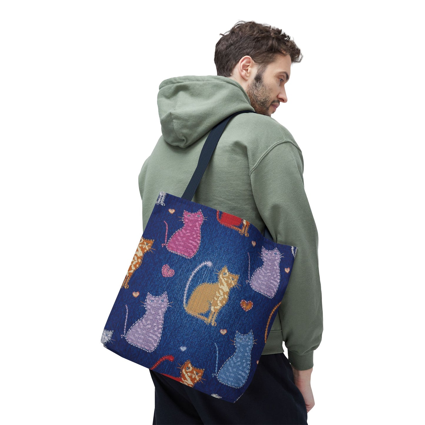 Love Day Graphic Design Denim Fabric Imitation Print Unisex Canvas Bag POLY 3 Sizes Tote Bag 201-20