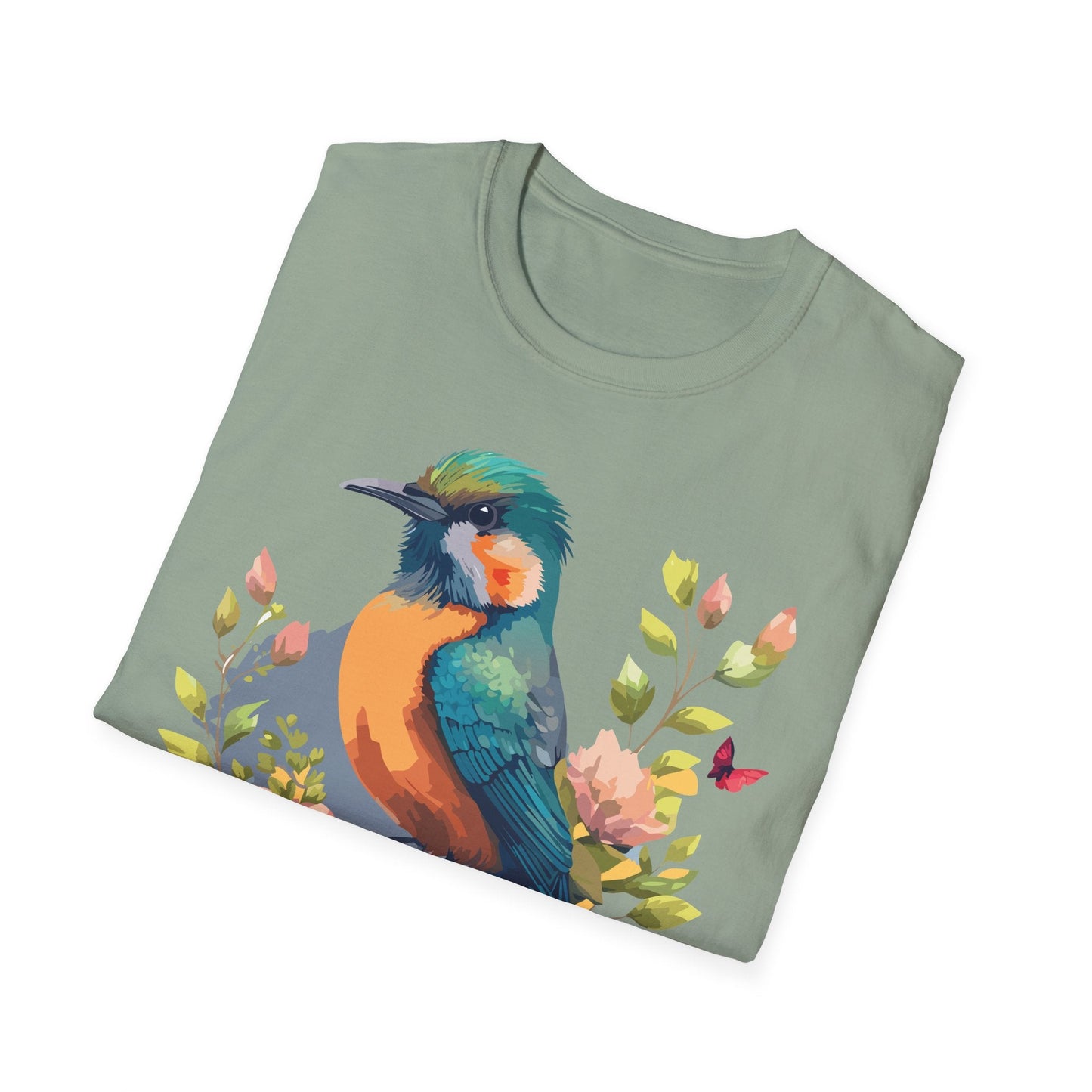 Floral Bird T Shirt Unisex Softstyle Tee 100 Percent Ring Spun Cotton Animal Print