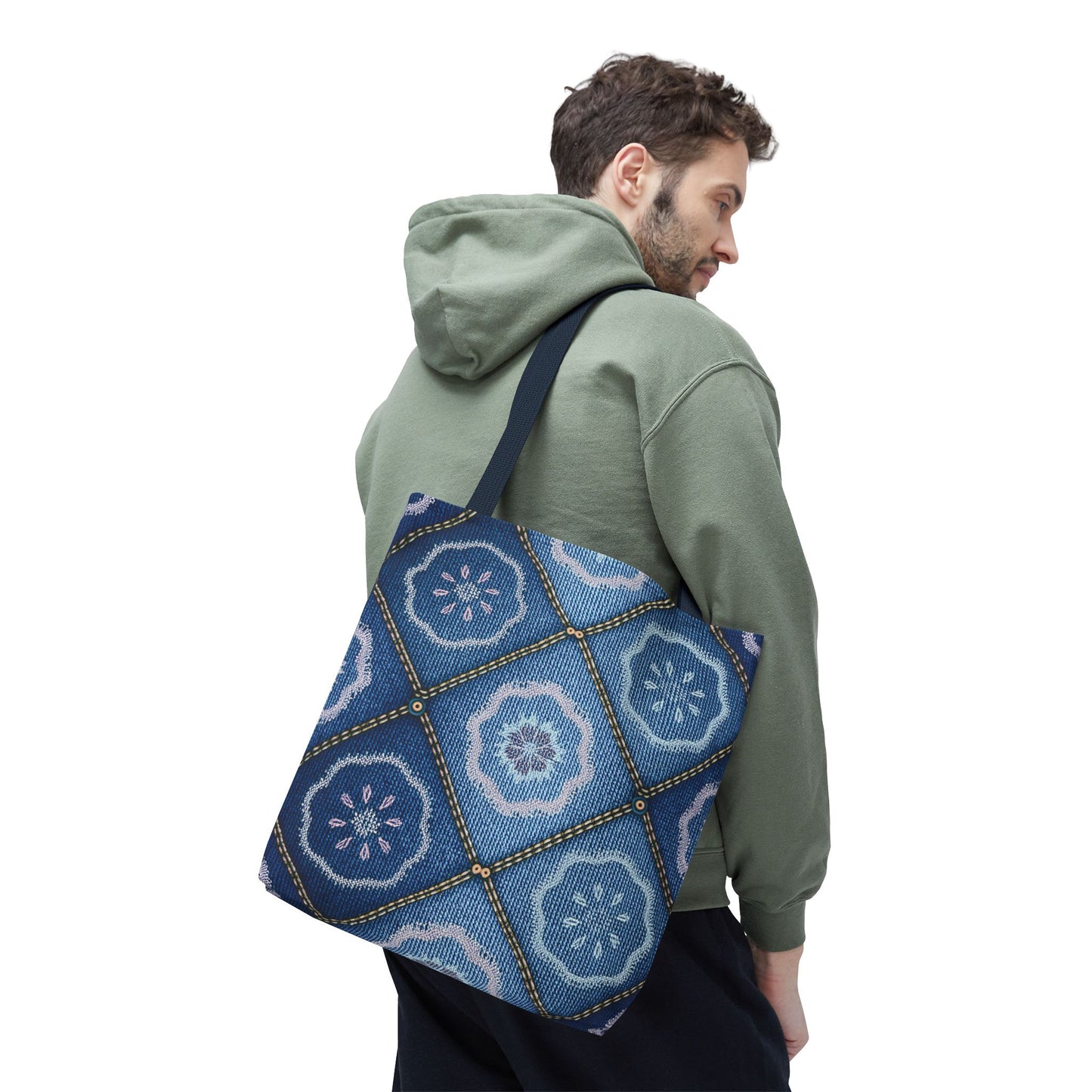 Denim Fabric Imitation Print Unisex Canvas Bag Poly Spun 3 Sizes Tote Bag 123