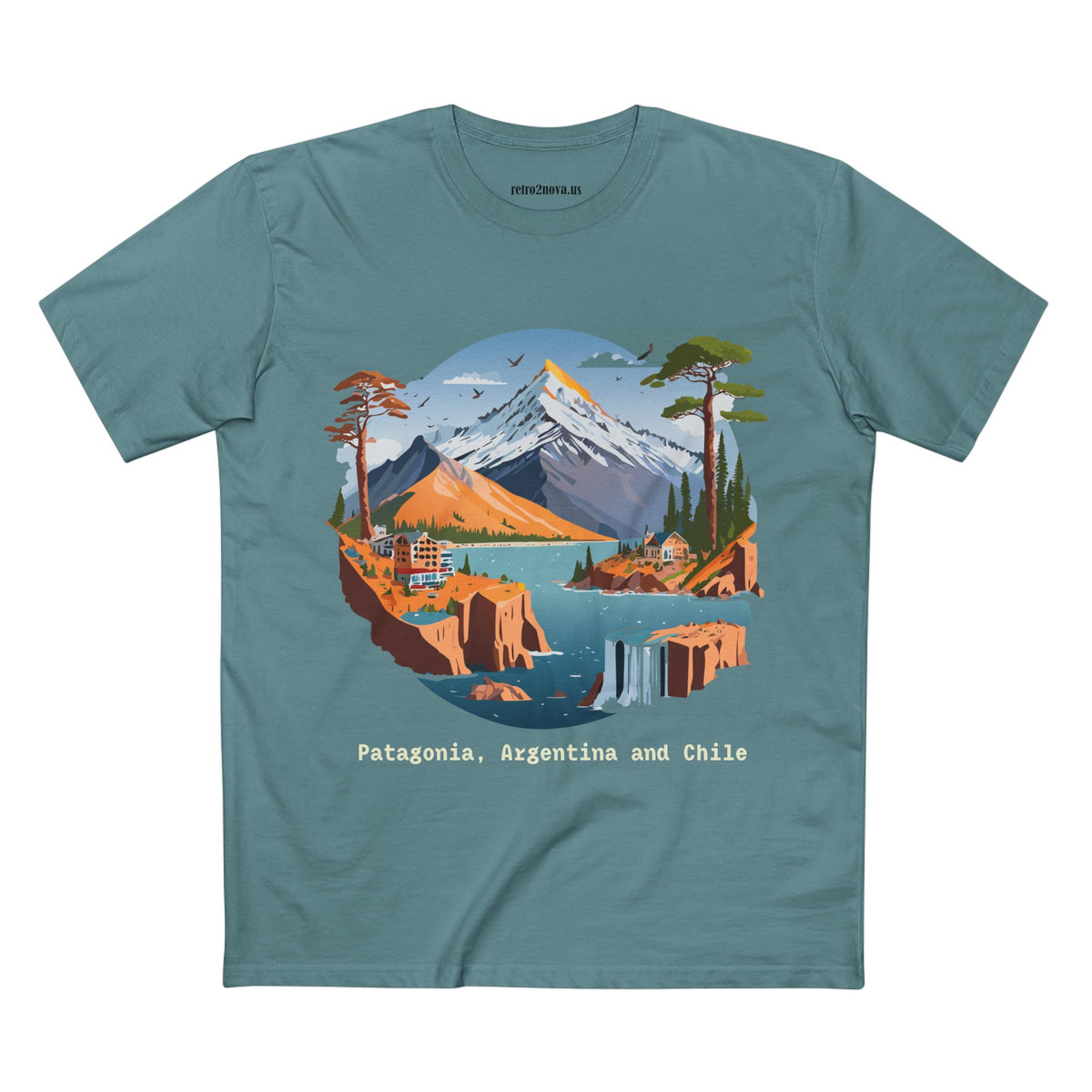 Patagonia Argentina and Chile Tee | Mountain Landscape, Waterfall, Lakeside Scene
