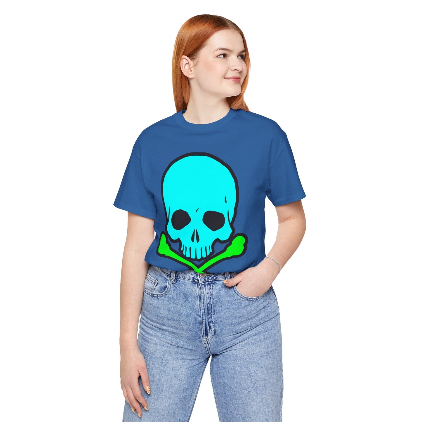 Blue Skull Graphic Design Tee, Skull Shirt, Vintage Tees, Art Design T-Shirt, Vintage Graphic Tee, Art Shirts with Skulls