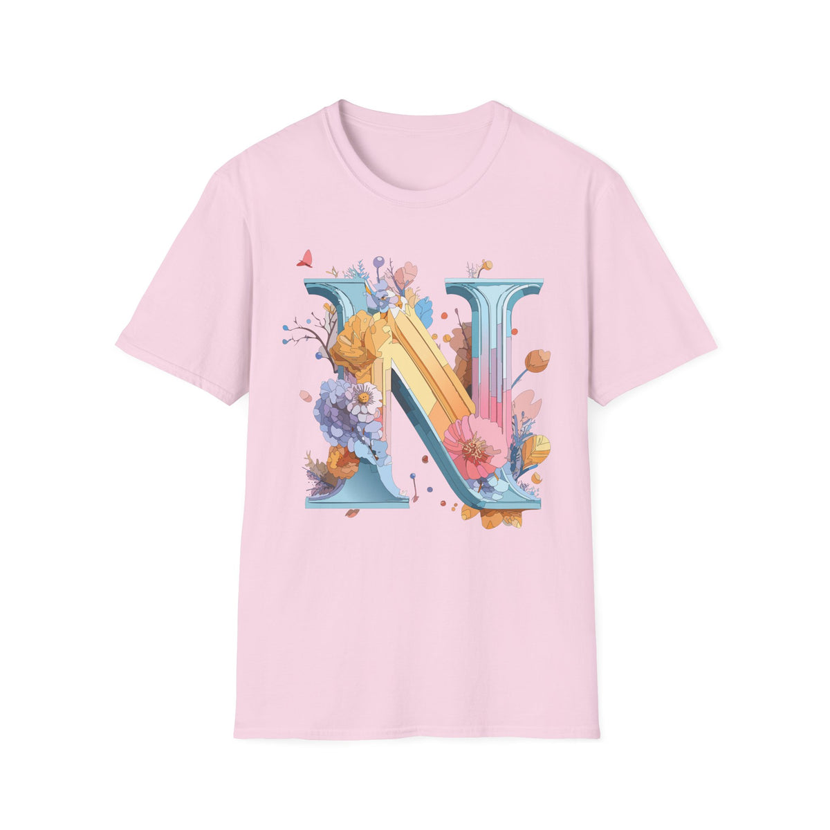Floral Letter N T-Shirt | Monogram Initial N Tee