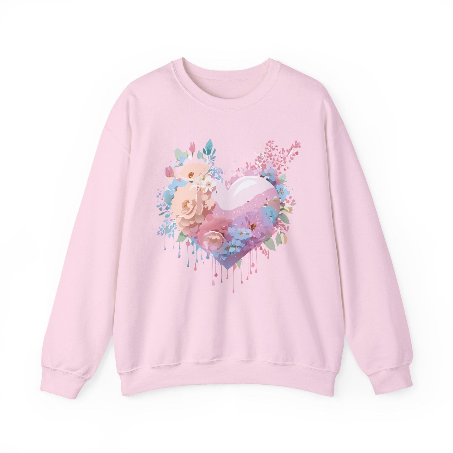 Floral Heart Sweatshirt Unisex Crewneck Valentines Day Floral Love Gildan 18000 Premium