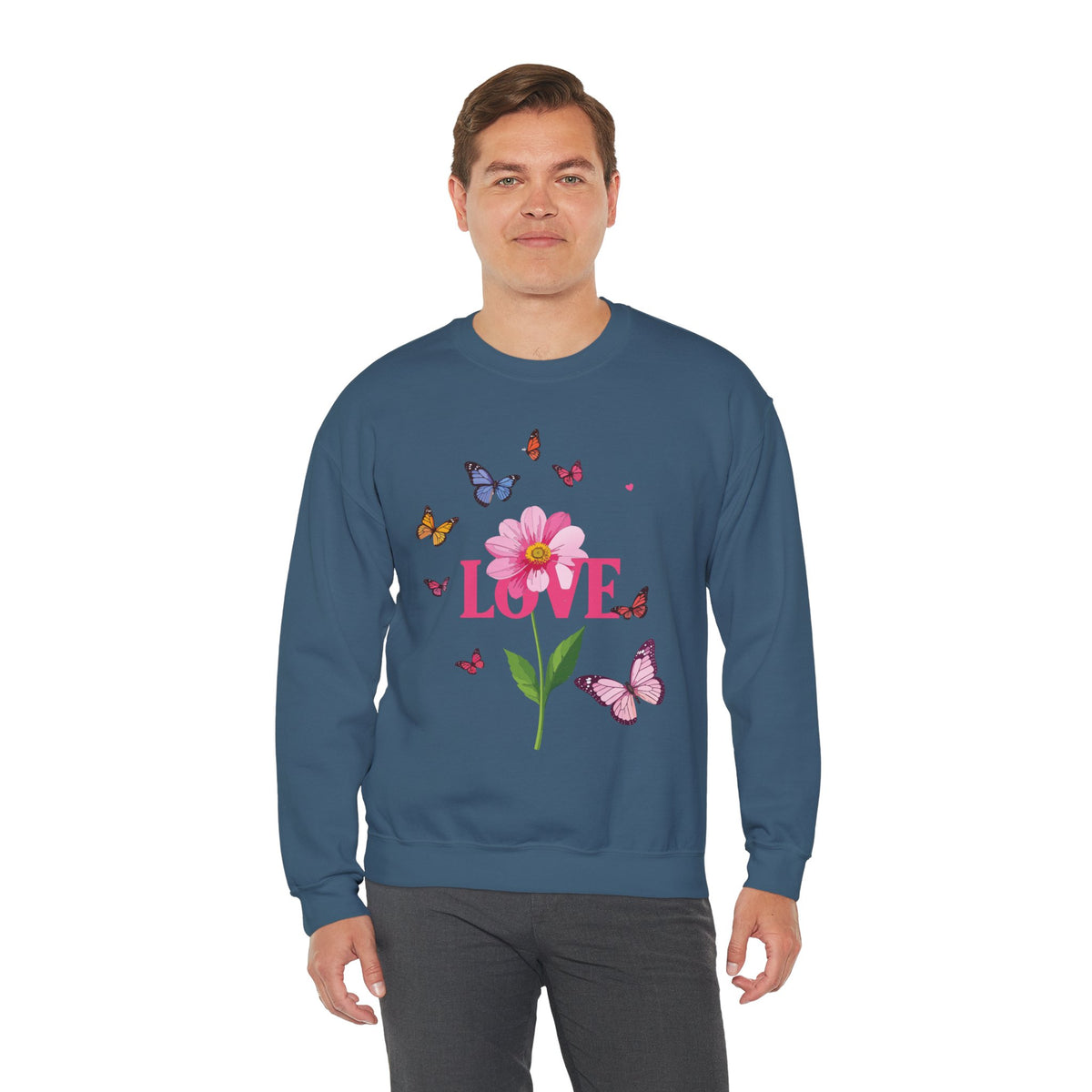Unisex Floral Love Sweatshirt, Love Floral Sweatshirt, Floral Butterfly Sweatshirt, 50/50 Cotton-Poly Valentine's Day Sweatshirt 01