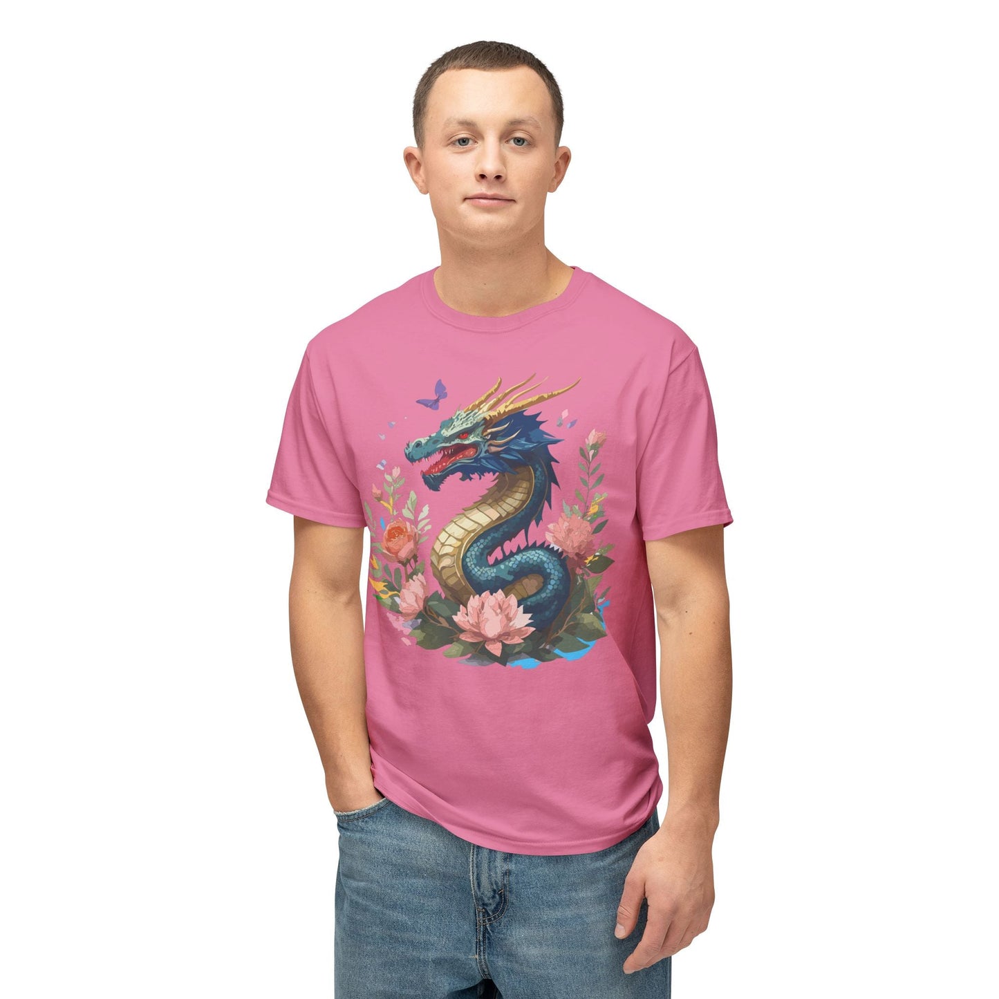 Unisex Dragon T Shirt With Art Print Floral Vintage Dragon Tee