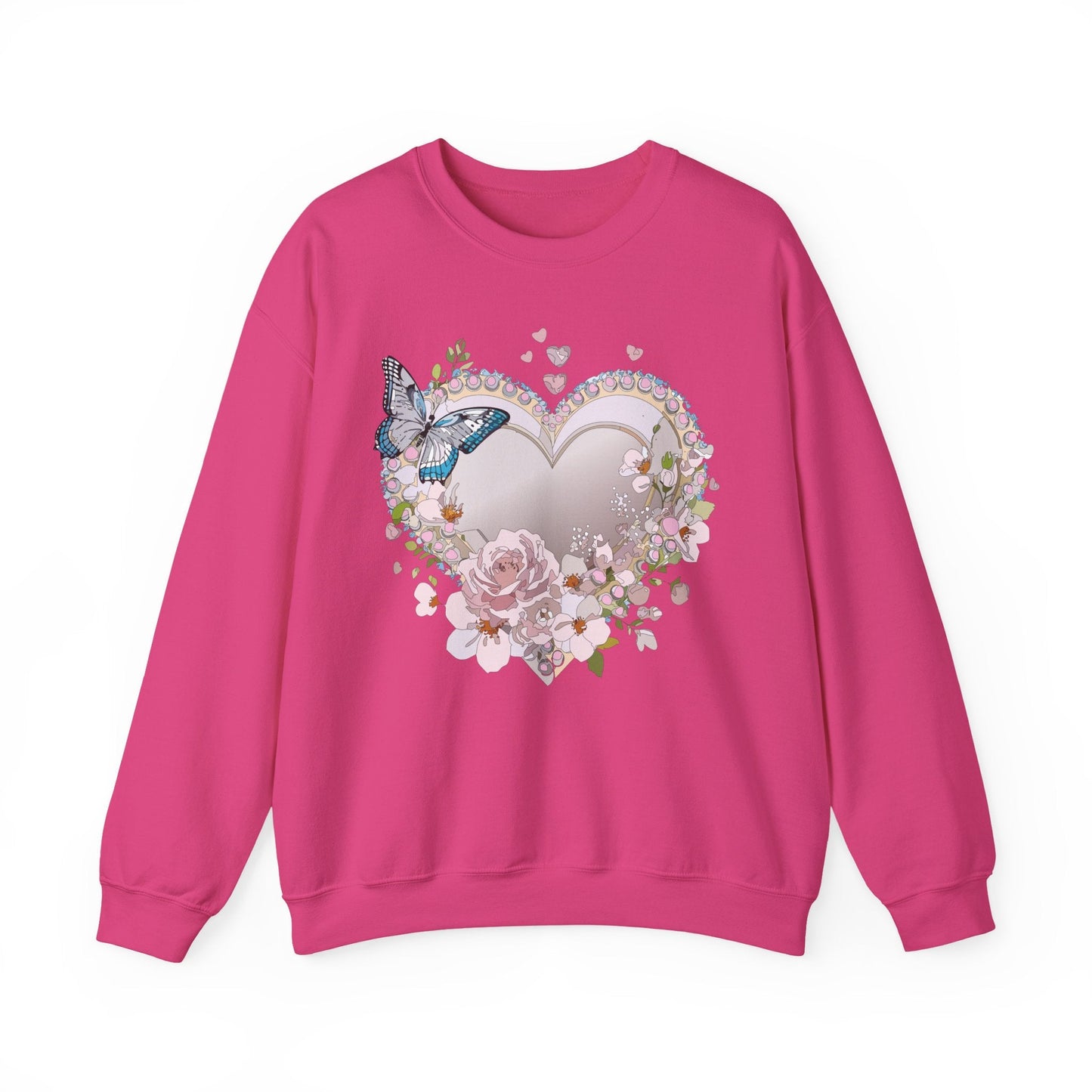 Unisex Floral Heart Sweatshirt For Valentines Day With Floral Love Print Crewneck Heavy Blend
