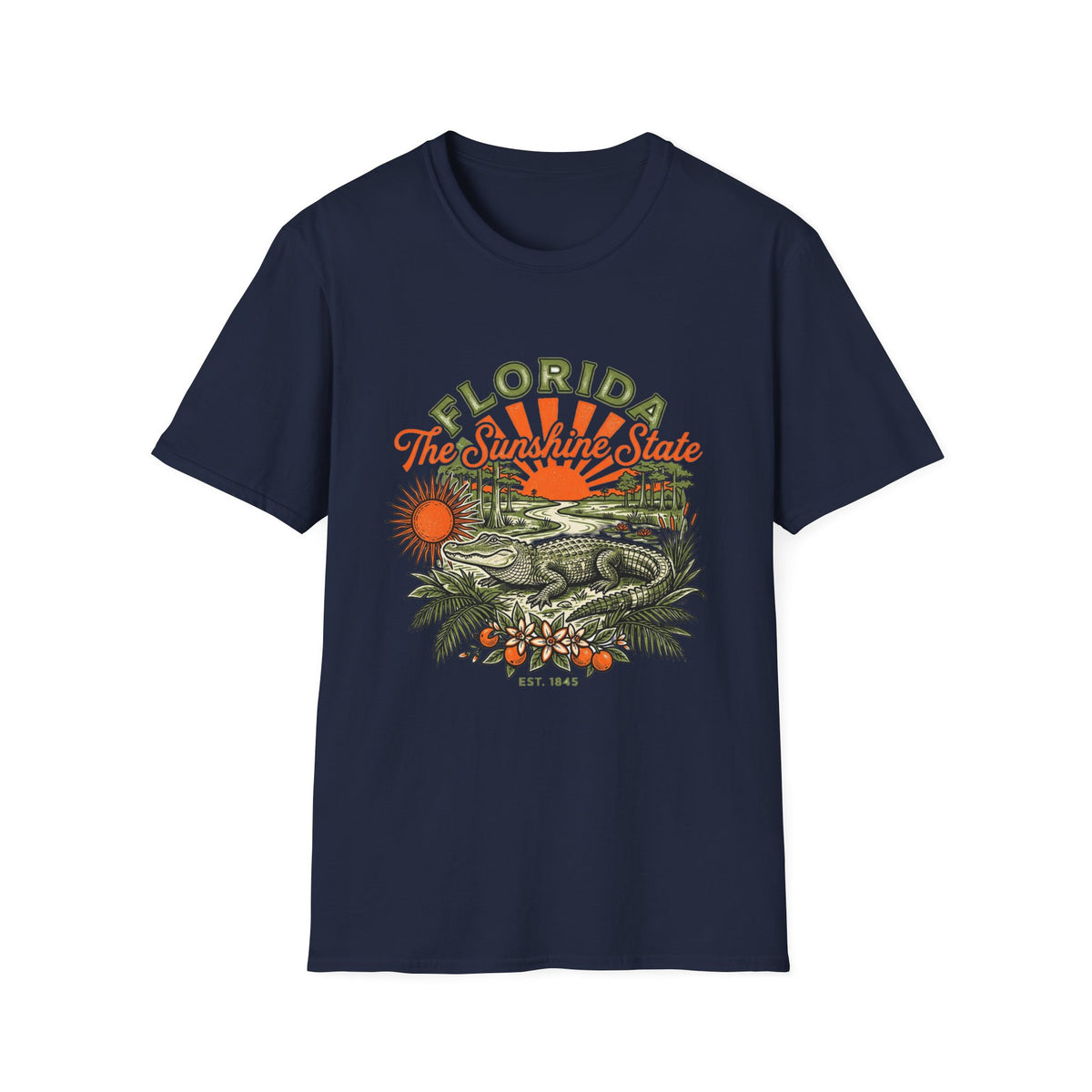 Florida Vintage Alligator T-Shirt — The Sunshine State Travel Tourist Graphic Design Unisex 100 Cotton Gildan T-Shirt