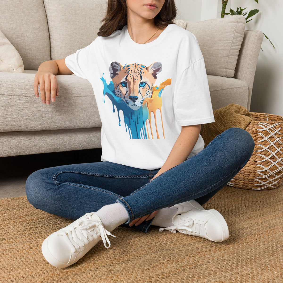 Color Splash Cheetah T-Shirt | Animal Face Art Tee