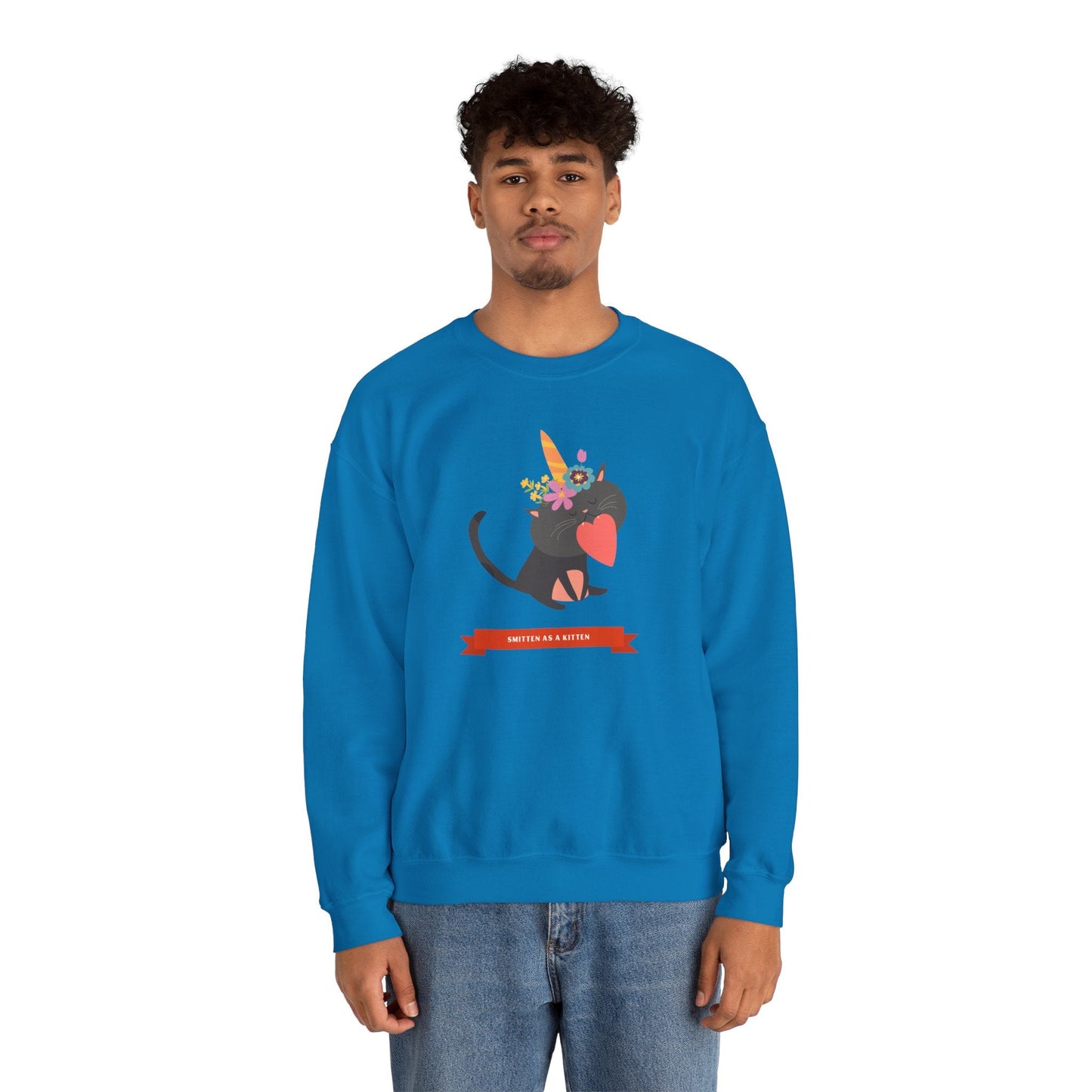 Cat Heart Sweatshirt Unisex Valentine Gift 50/50 Cotton-Poly Crewneck Gildan 18000