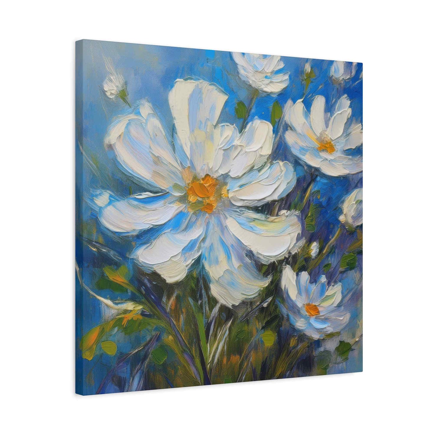 White Flowers Print Canvas, White Flowers Oil Paint Print 20x20, 24x24, 30x30, 32x32, 36x36, Art Design Print Non-Frame MC-7