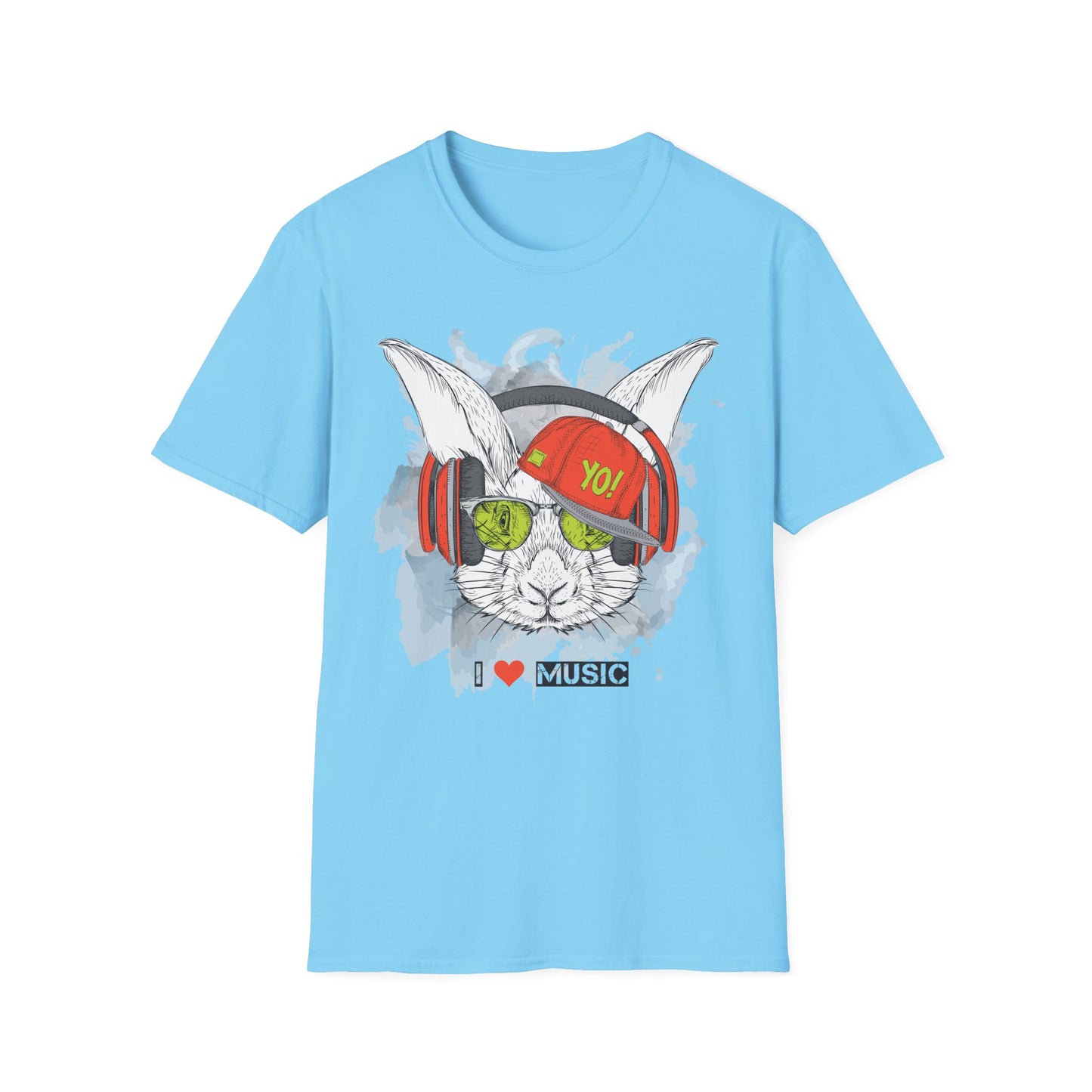 Bunny DJ Tee Unisex Cotton Short Sleeves I  Music Rabbit Headphones Graphic T-Shirt