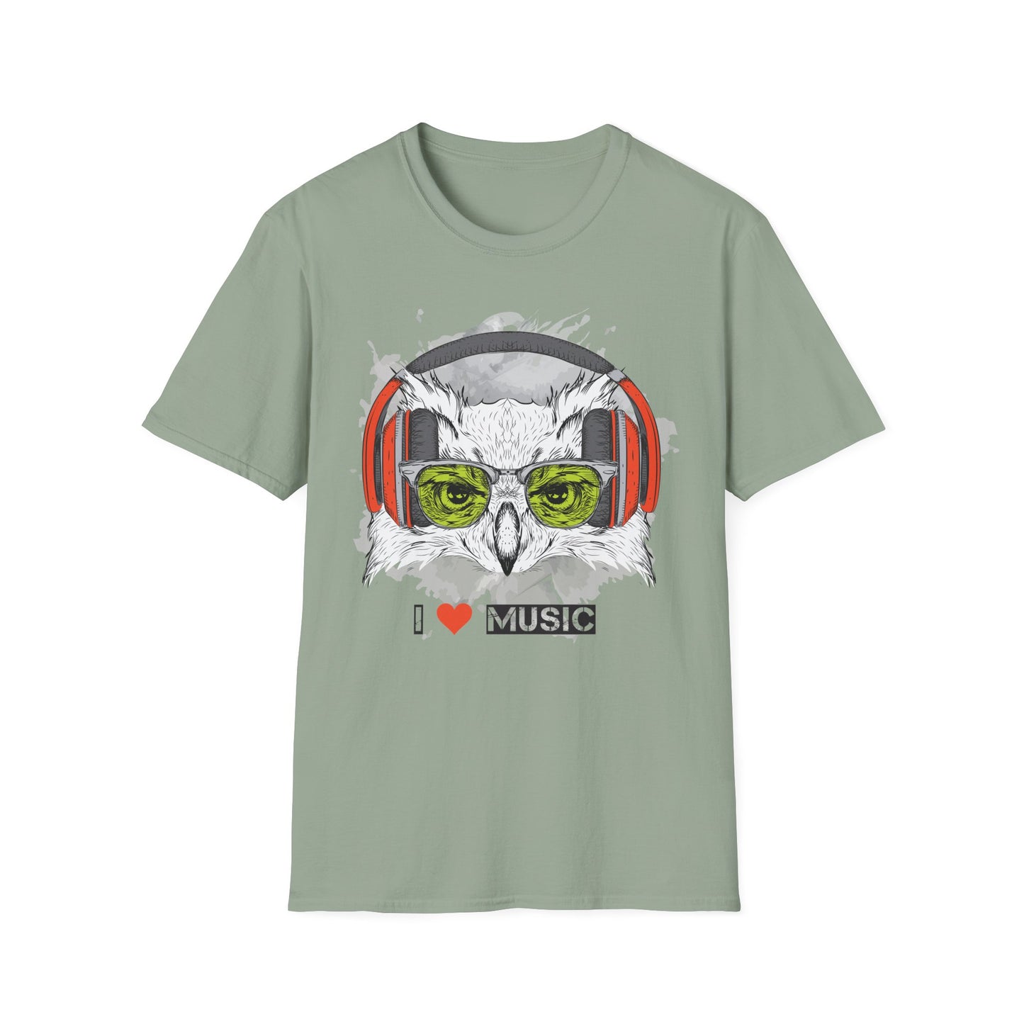 Music Owl T-Shirt Unisex Cotton Short Sleeves I love Music Graphic Tee