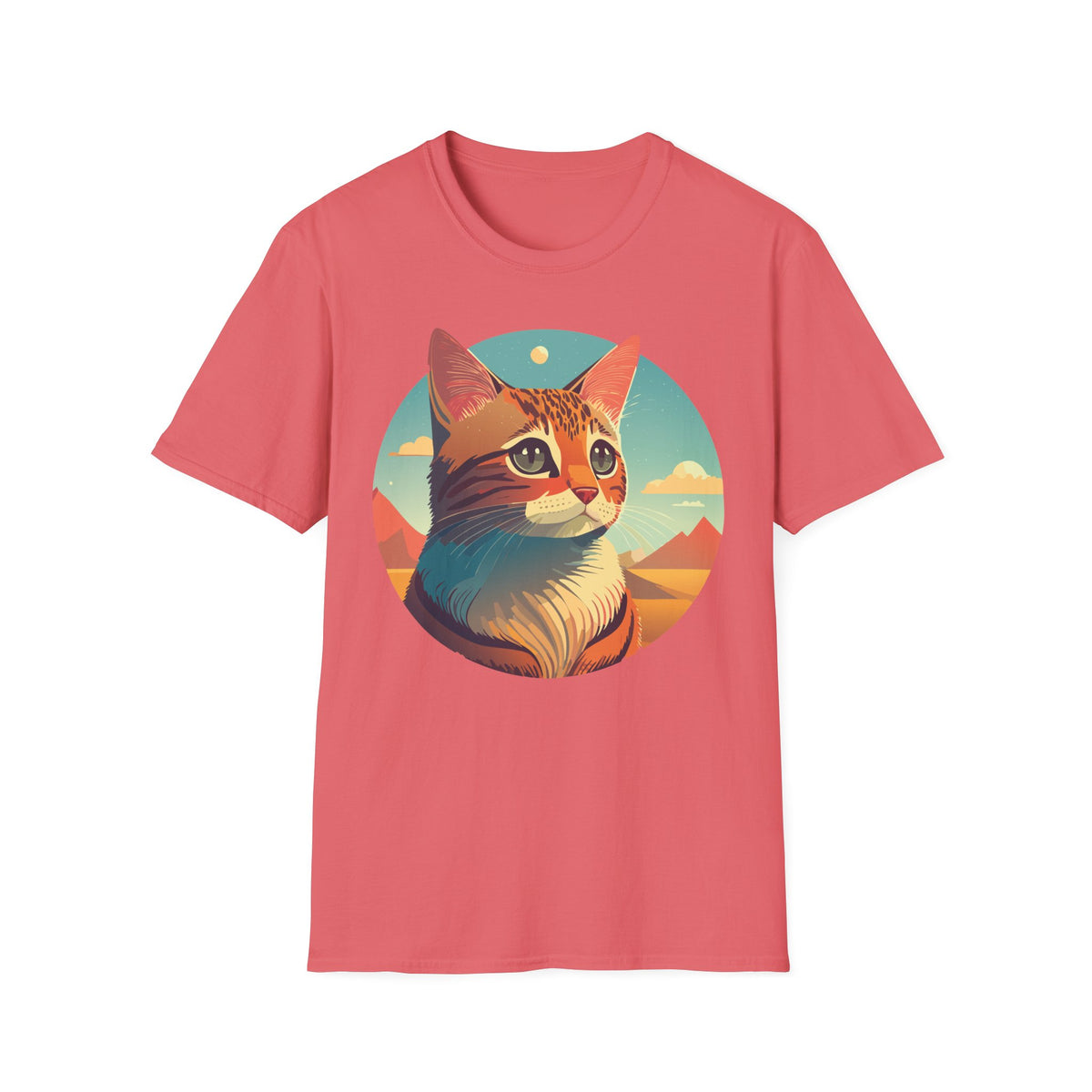 Retro Sunset Cat T-Shirt | Scenic Cat Portrait Tee