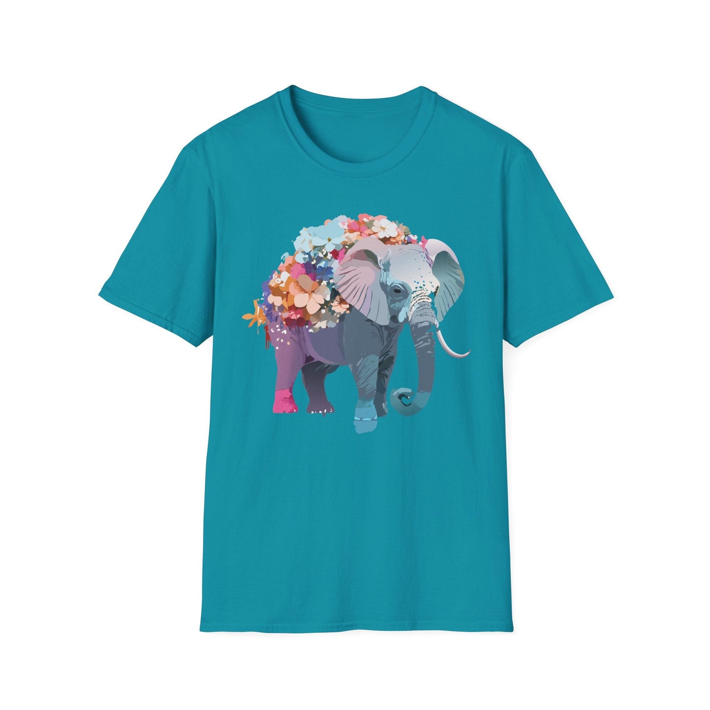 Elephant T Shirt Unisex Softstyle Tee 100 Percent Ring Spun Cotton Animal Design