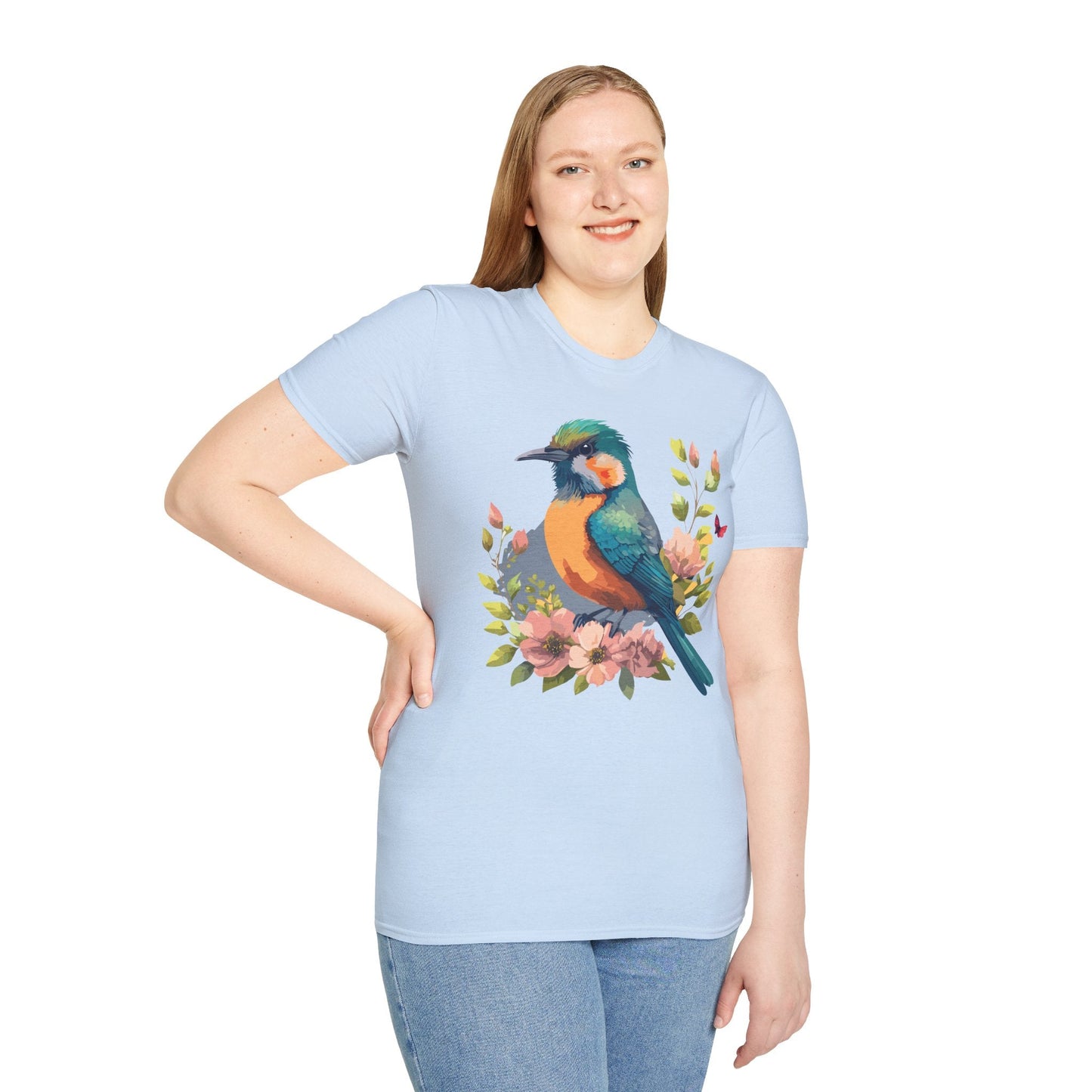 Floral Bird T Shirt Unisex Softstyle Tee 100 Percent Ring Spun Cotton Animal Print