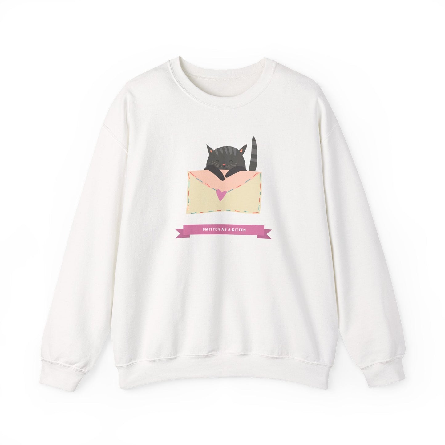 Cat Heart Sweatshirt Love For Cat Lovers Unisex Crewneck Fifty Fifty Cotton Poly Blend Gildan 18000