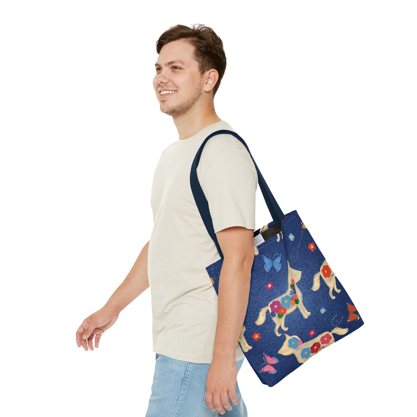 Denim Fabric Imitation Print Unisex Canvas Bag Poly Spun 3 Sizes Tote Bag 191-7