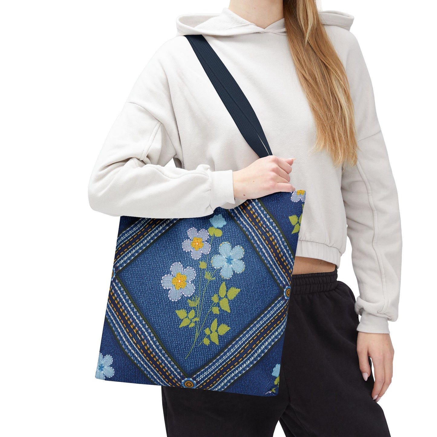Denim Fabric Imitation Print Unisex Canvas Bag Poly Spun 3 Sizes Tote Bag 126