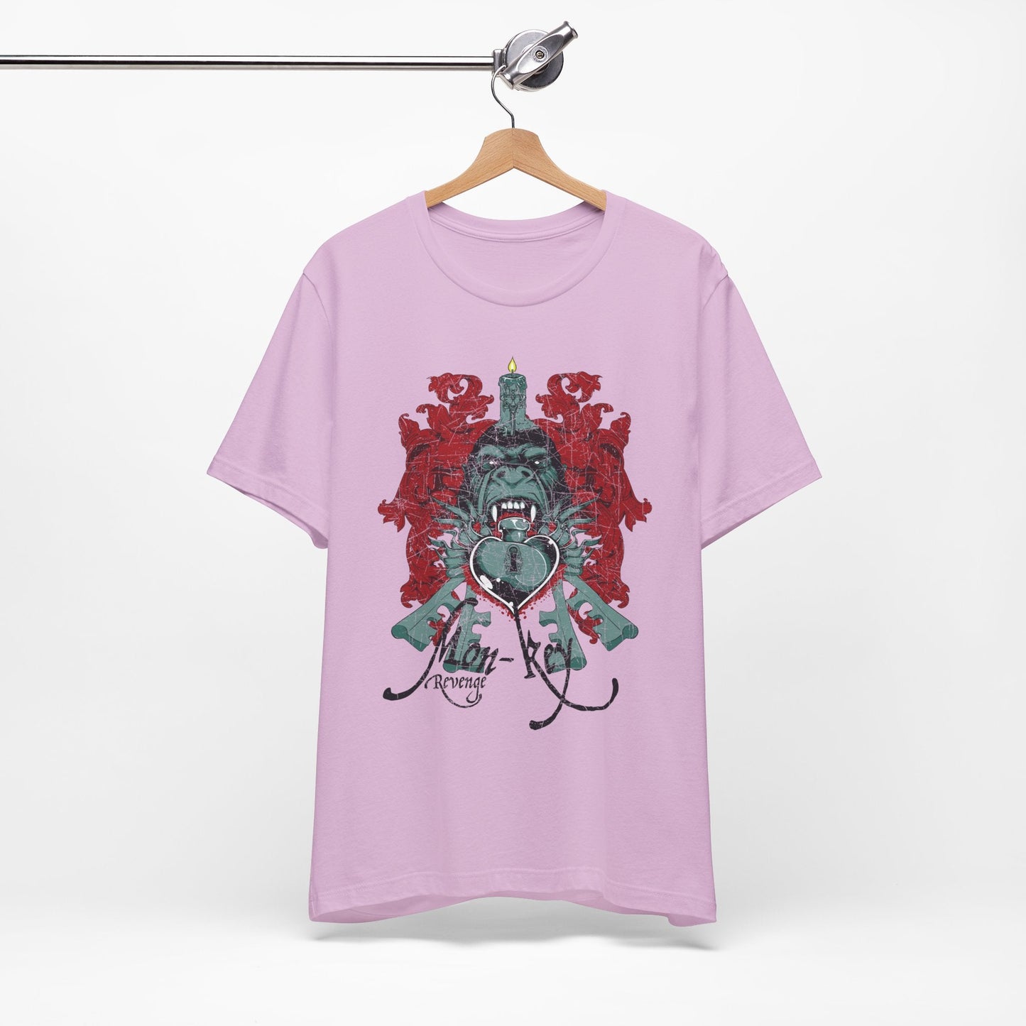 Gorilla Crest with Sword and Heart T-Shirt Heraldic Gothic Design Rock Band T-Shirt