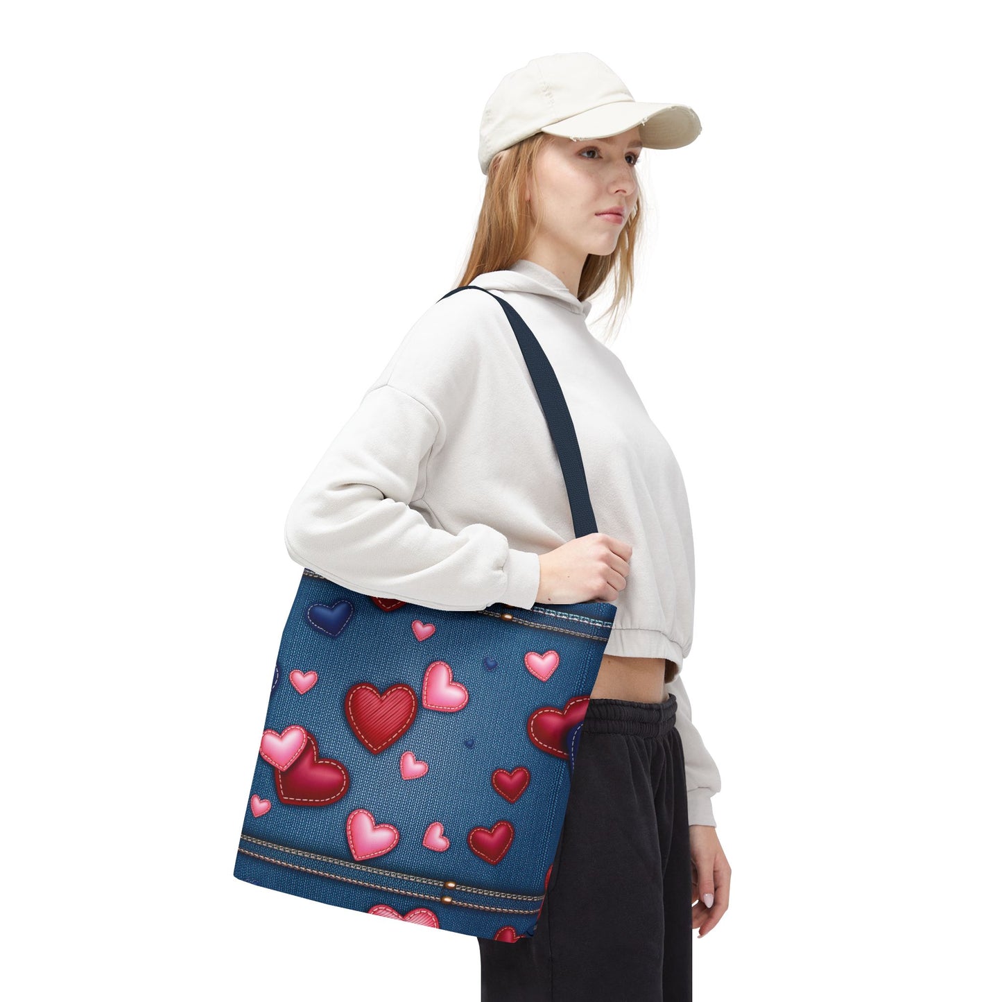 Love Day Graphic Design Denim Fabric Imitation Print Unisex Canvas Bag POLY 3 Sizes Tote Bag 201-29