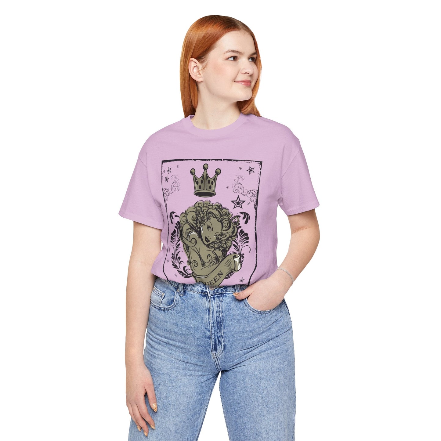 Crown Face Portrait Graphic Tee Vintage Floral Illustration Rock Band T-Shirt