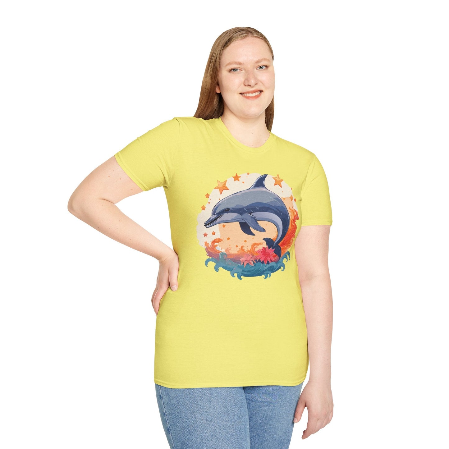 Dolphin Shirt Unisex Tee Gildan Softstyle 64000 100 Percent Ring Spun Cotton Comfort Wear