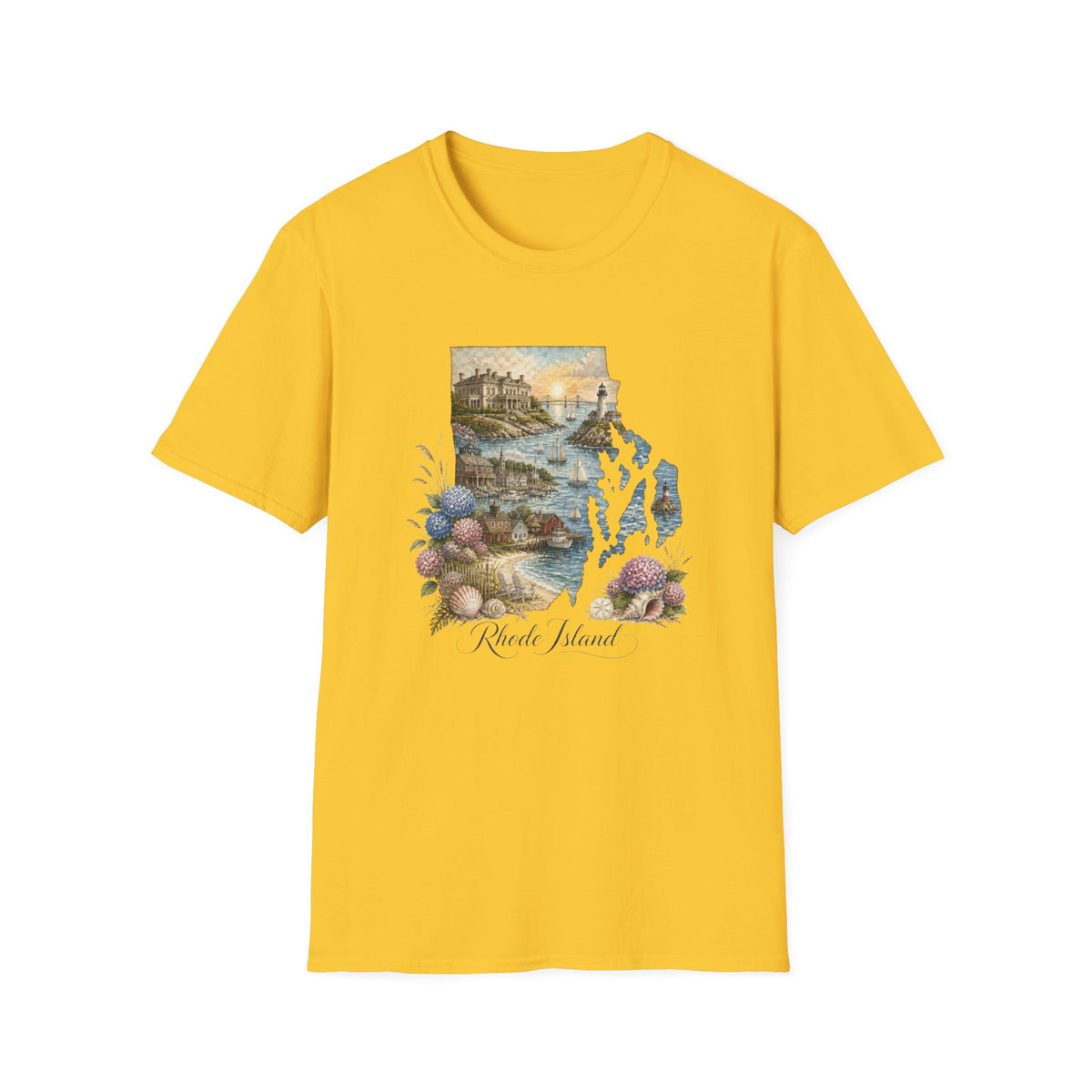 Rhode Island Coastal Vintage Graphic Design Unisex 100 Cotton Gildan T-Shirt