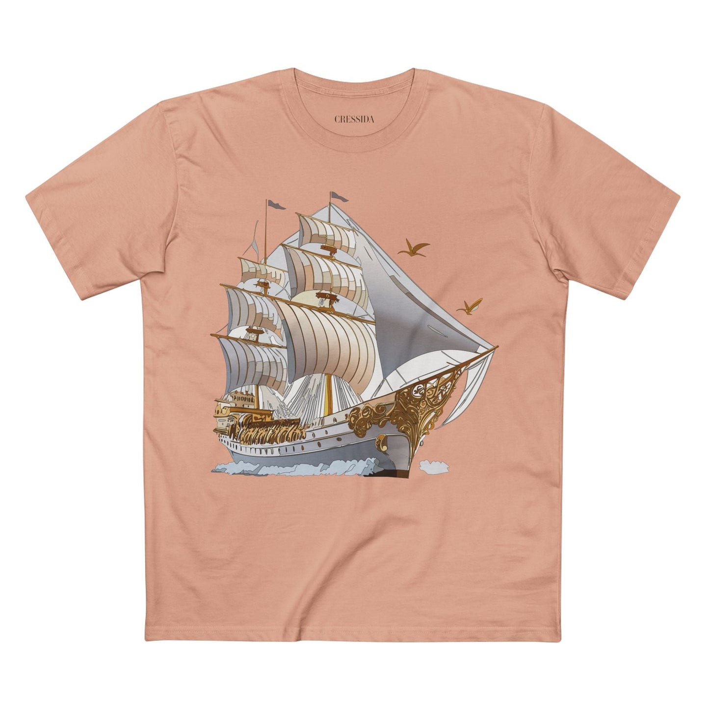 Ship Graphic Unisex 100 Cotton T-Shirt with Gold Frigate Art Design 16