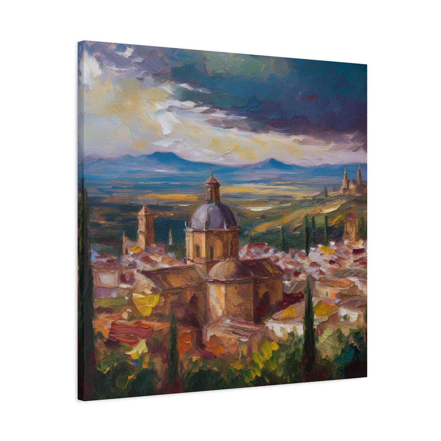 Spanish City Print Canvas, Oil Paint Print 20x20, 24x24, 30x30, 32x32, 36x36 Art Design Print Pine-Wood Inner Frame MC-56