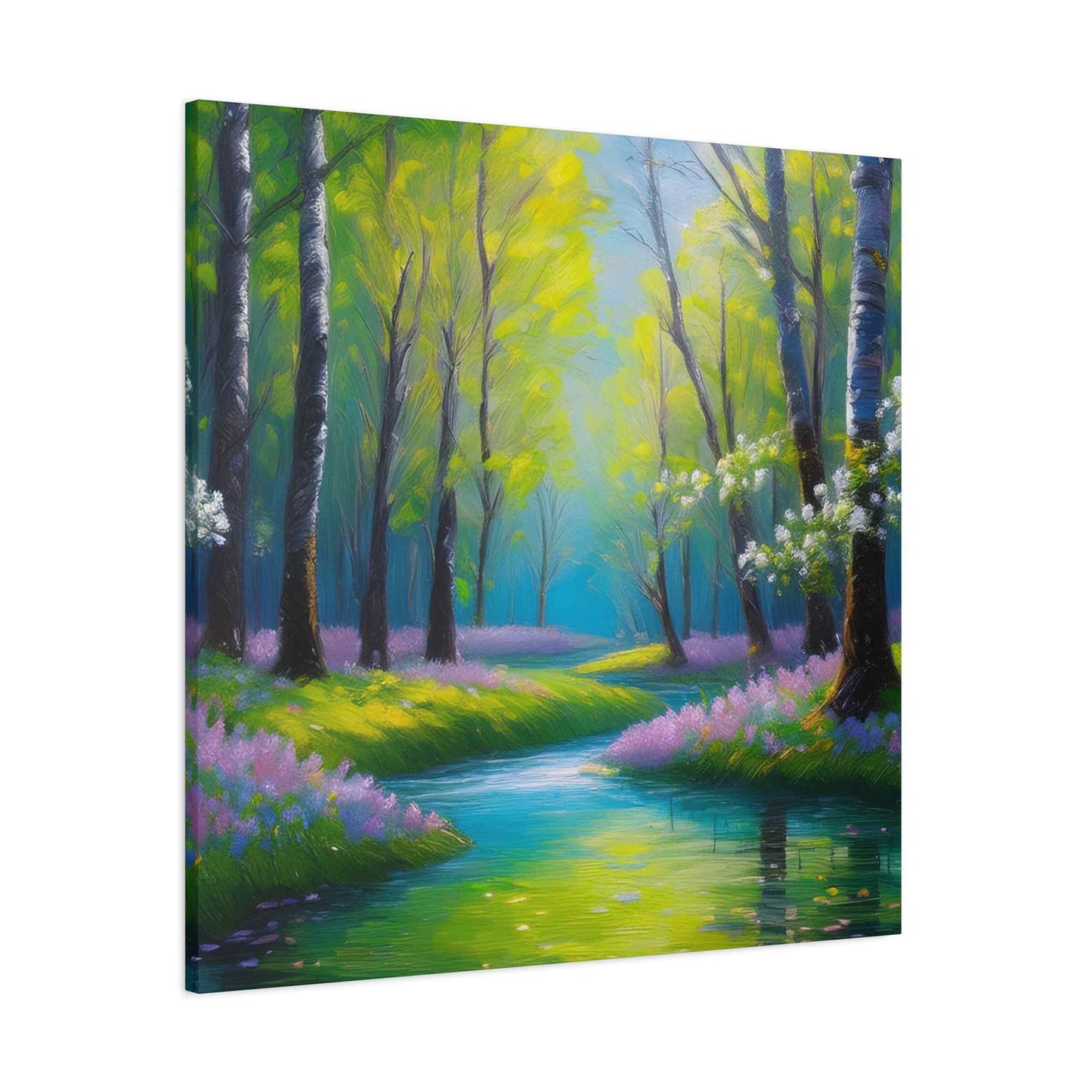 Spring Forest Print Canvas, Oil Paint Print 20x20, 24x24, 30x30, 32x32, 36x36 Art Design Print Pine-Wood Inner Frame MC-96