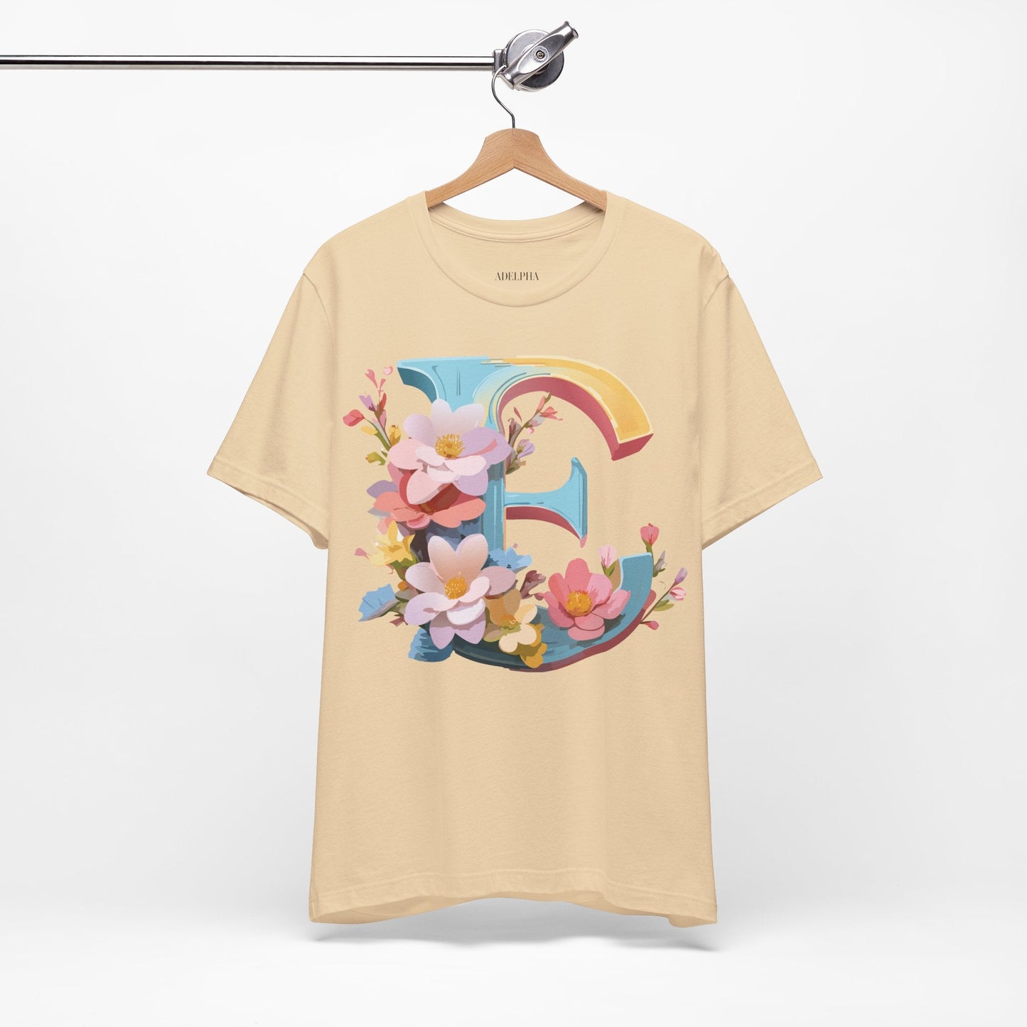 Letter E Unisex Graphic Tee Short Sleeve Vintage Inspired Art Design
