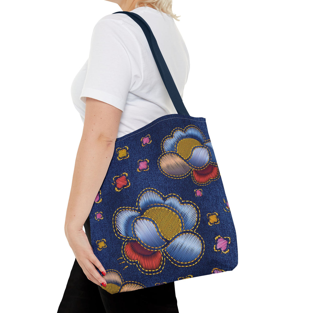 Denim Fabric Imitation Print Unisex Canvas Bag Poly Spun 3 Sizes Tote Bag 159-6