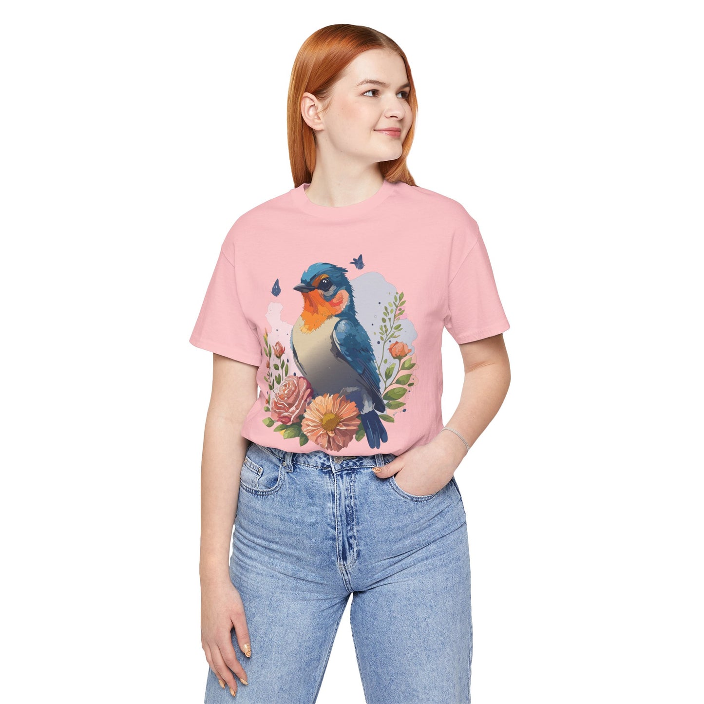 Floral Bird Tee, Animal Shirt, Bird Shirt, Floral Tee, Flower T-shirt, T-Shirt with Animal