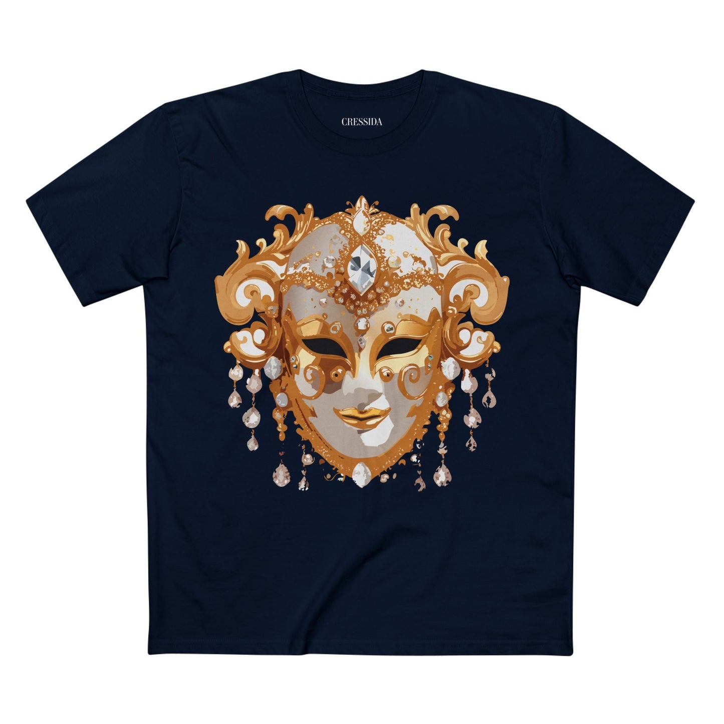 Carnival Mask Graphic T-Shirt Unisex 100 Cotton With Antique Gold Art Design Tee 24