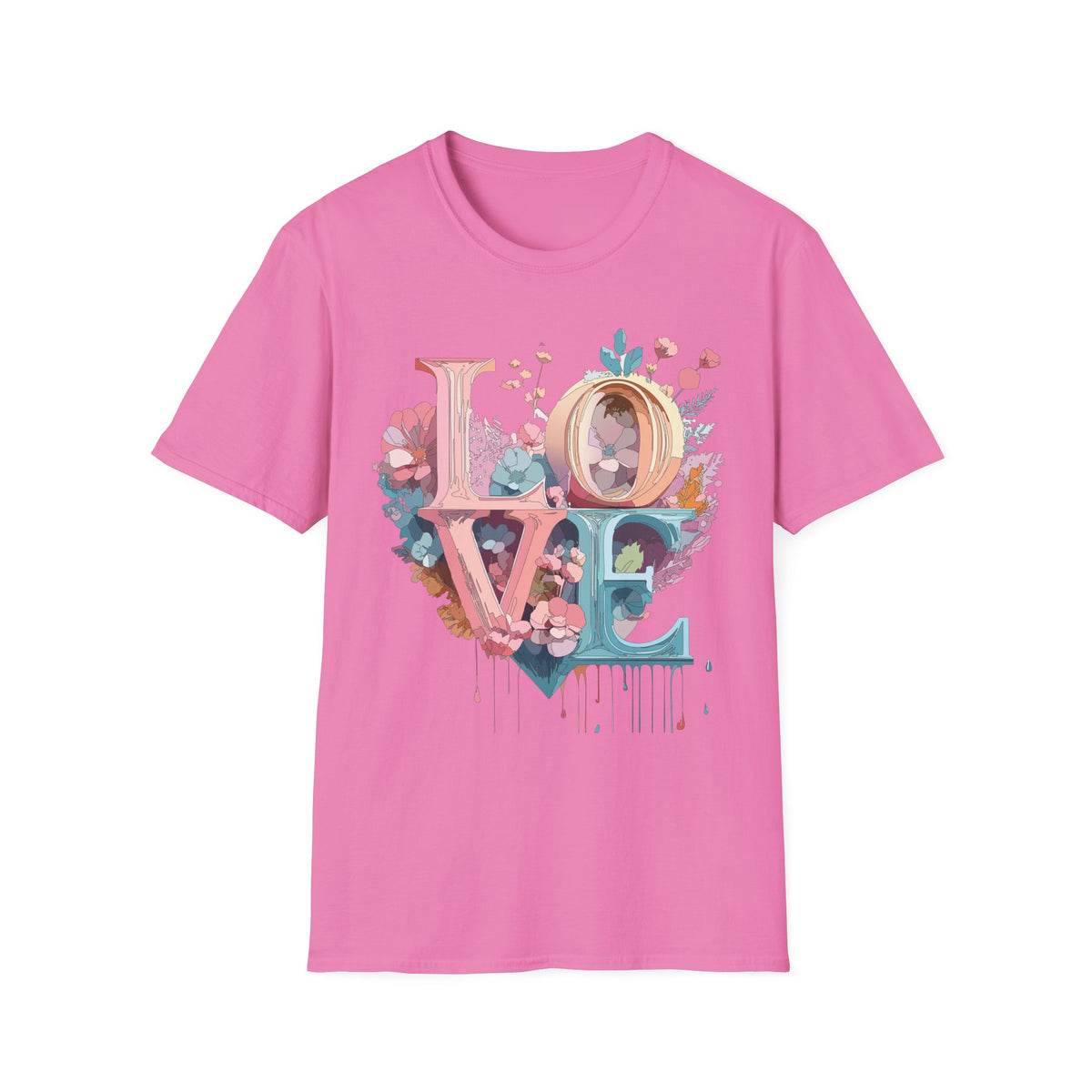Floral LOVE typography T-Shirt | Pastel botanical letters tee