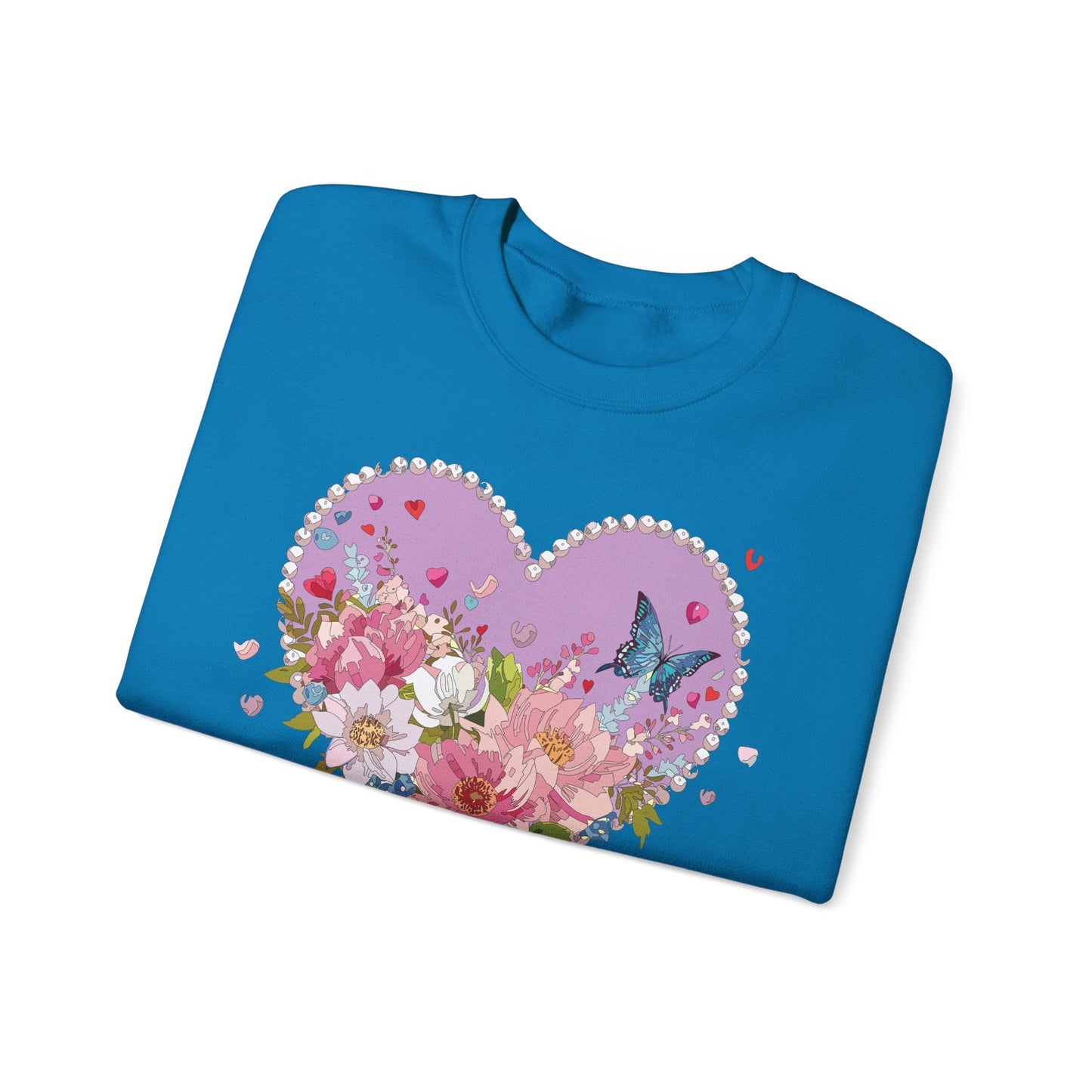 Floral Heart Sweatshirt Unisex Crewneck Valentines Day Heavy Blend Gildan 18000 Cozy Warm