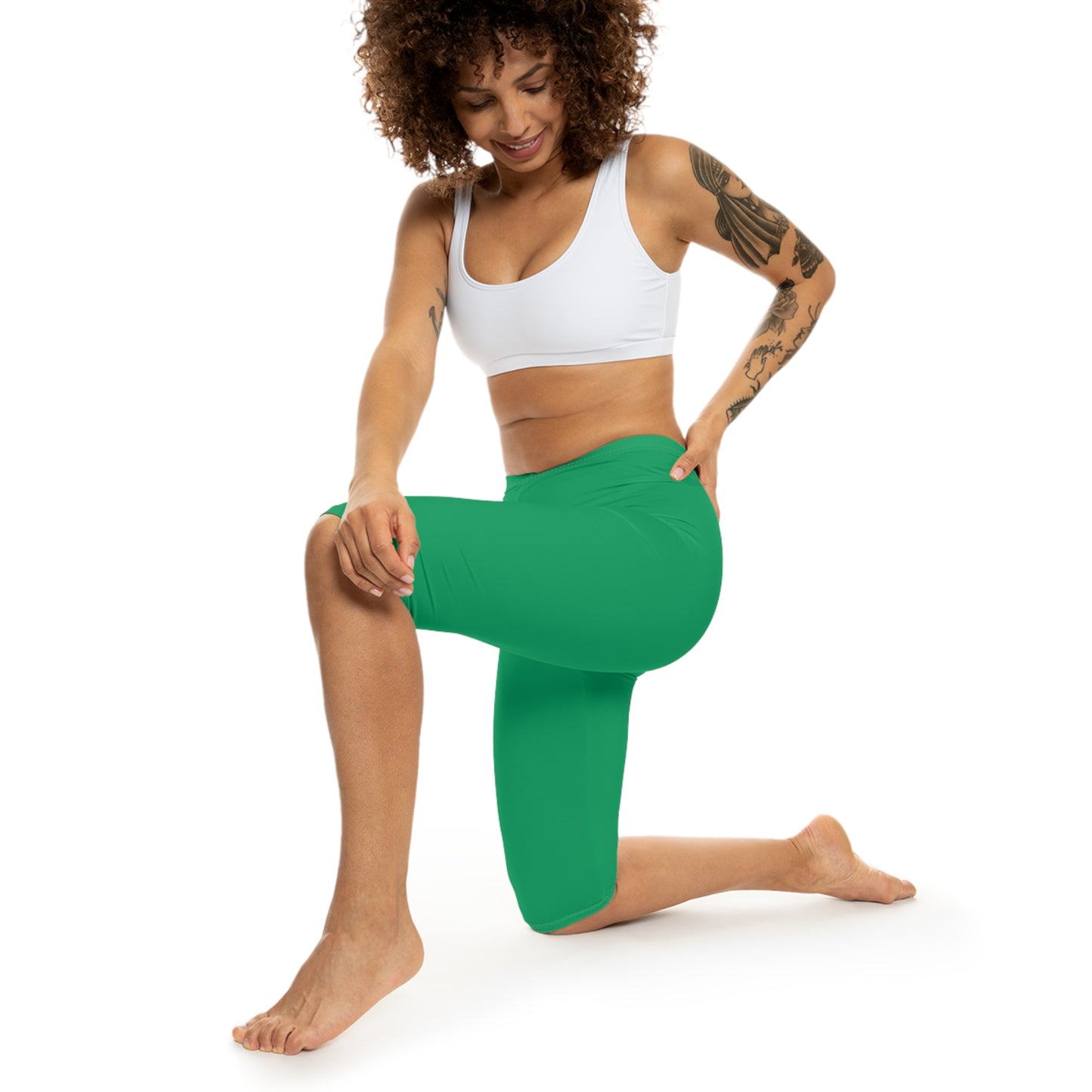 Jungle Green Color Women's Brushed Suede Poly Span Casual Capri Leggings XS-2XL
